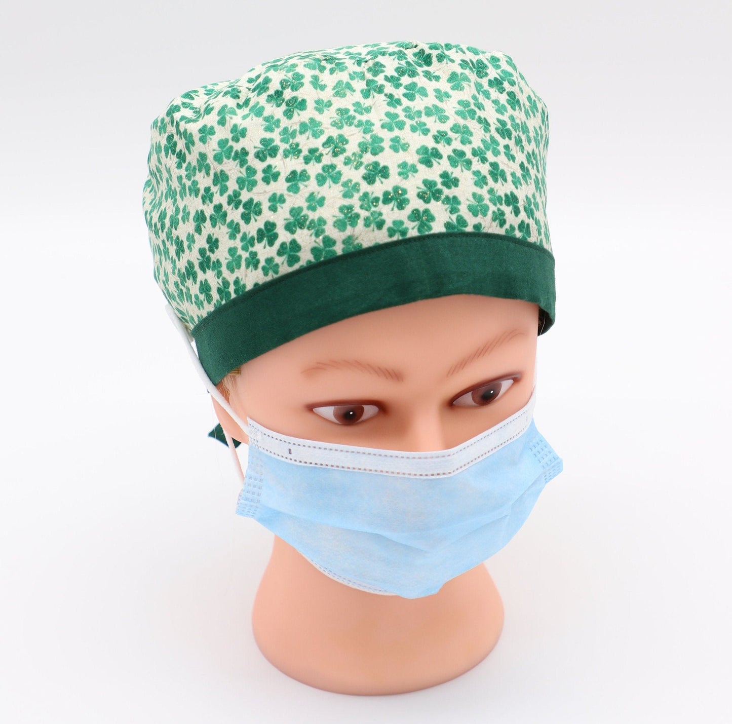 St. Patrick's Day Nurse Scrub Cap: Clover Print, Tie Straps