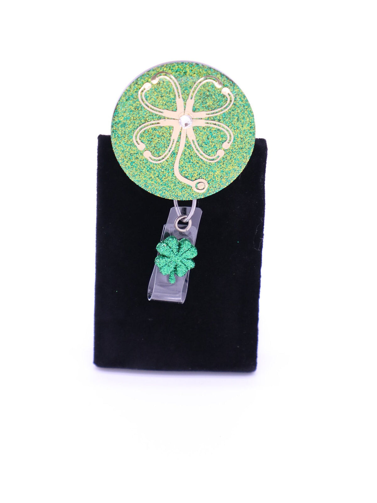 St. Patrick's Day Nurse Badge Reel: Stethoscope Clover, Alligator Clip