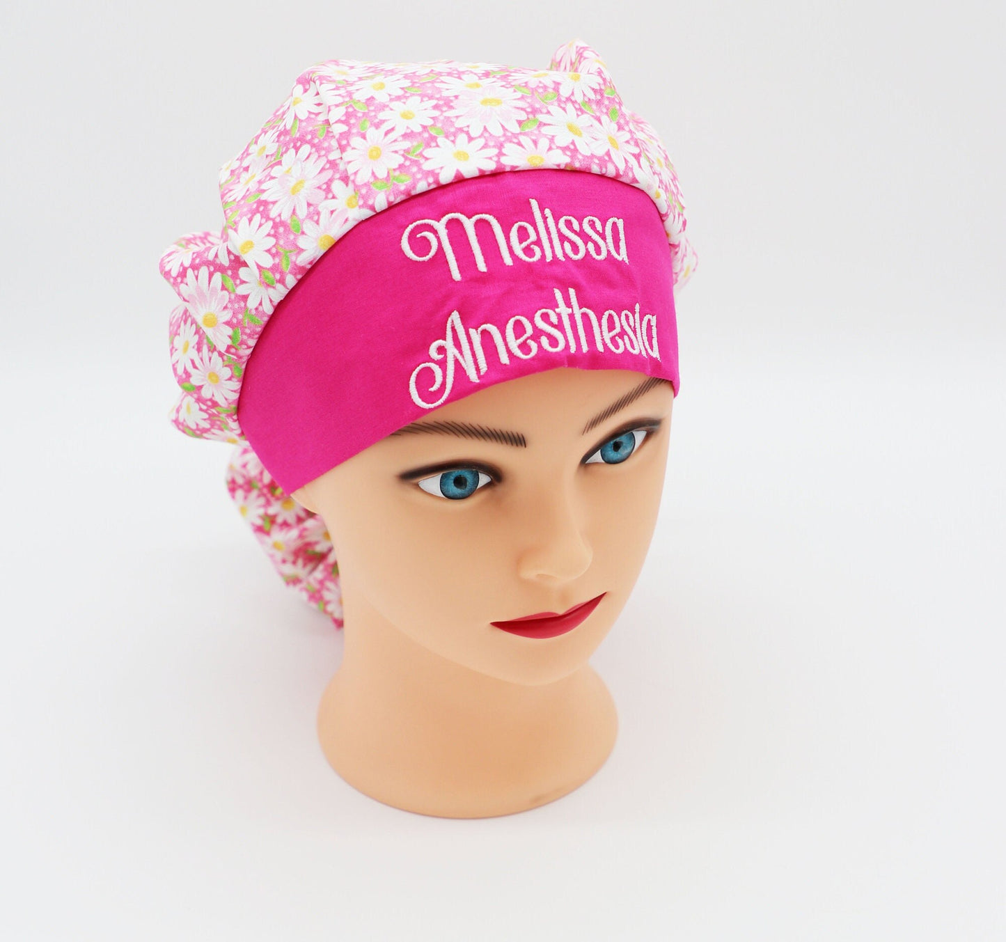 Daisy Bouffant/Ponytail Holder Scrub Cap, Custom Scrub Cap, Embroidered Scrub Cap, Nurse Scrub Cap, RN Scrub Cap, Medical Surgical Scrub Cap