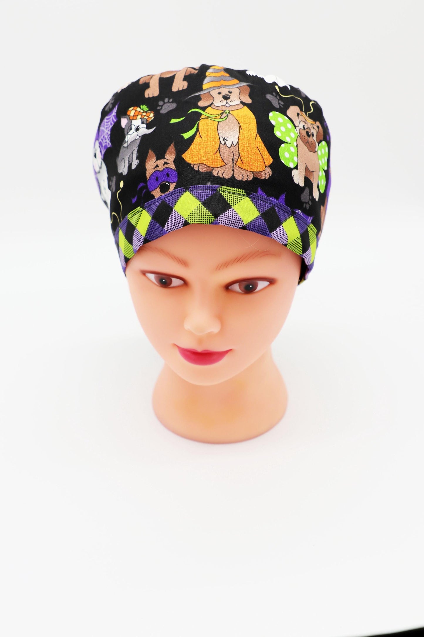 Halloween Scrub Cap, RN scrub Cap, Ponytail Holder Scrub Cap, Dog Scrub Cap, OR Scrub Cap, Veterinarian Scrub Cap, Surgical Tech Scrub Cap