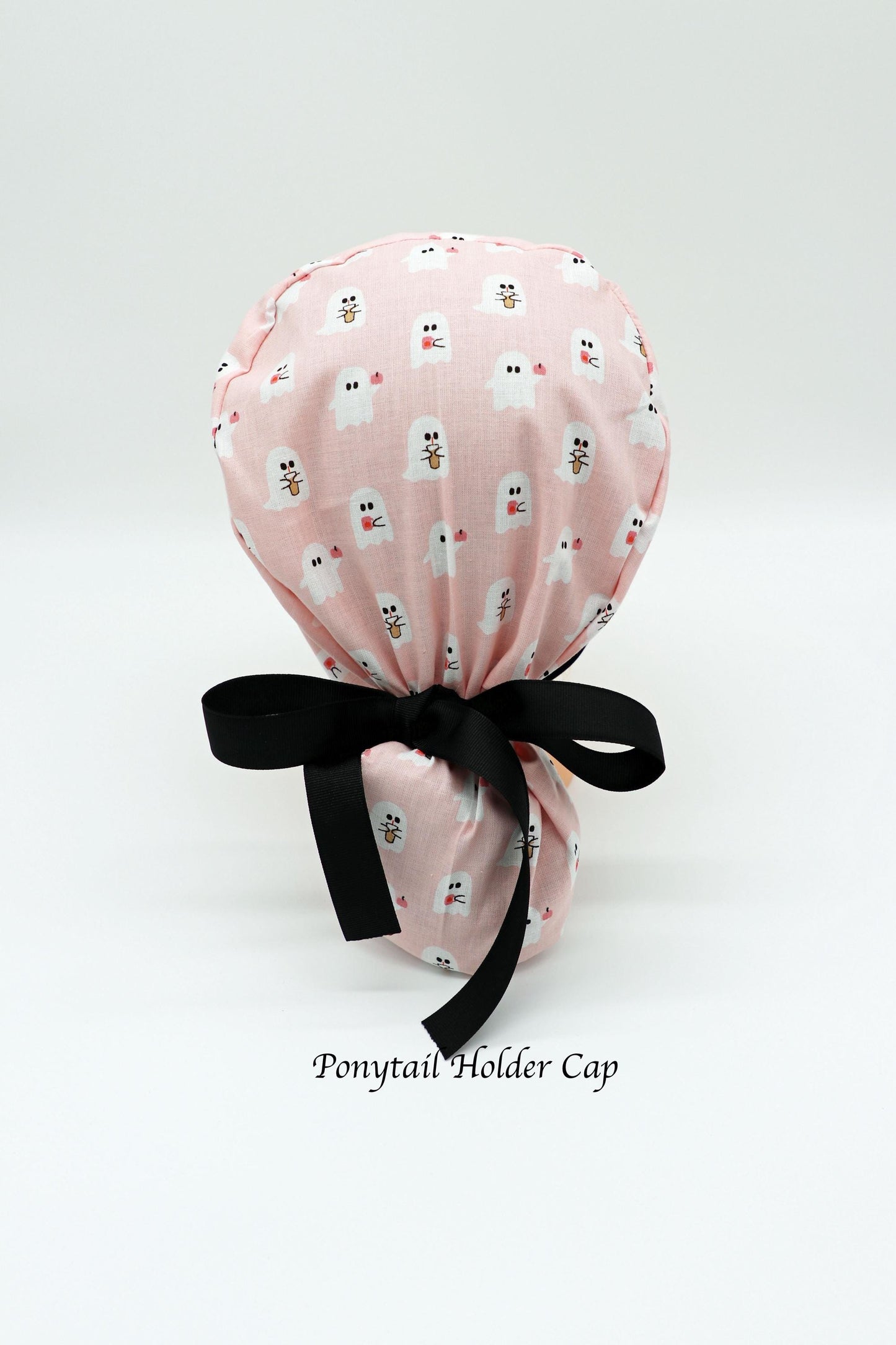 Halloween Scrub Cap, Ghost with Coffee Scrub Cap, Ponytail Holder Scrub Cap, Rn Scrub Cap, Nursing Scrub Cap, OR Scrub Cap, RN Gift, MD Cap