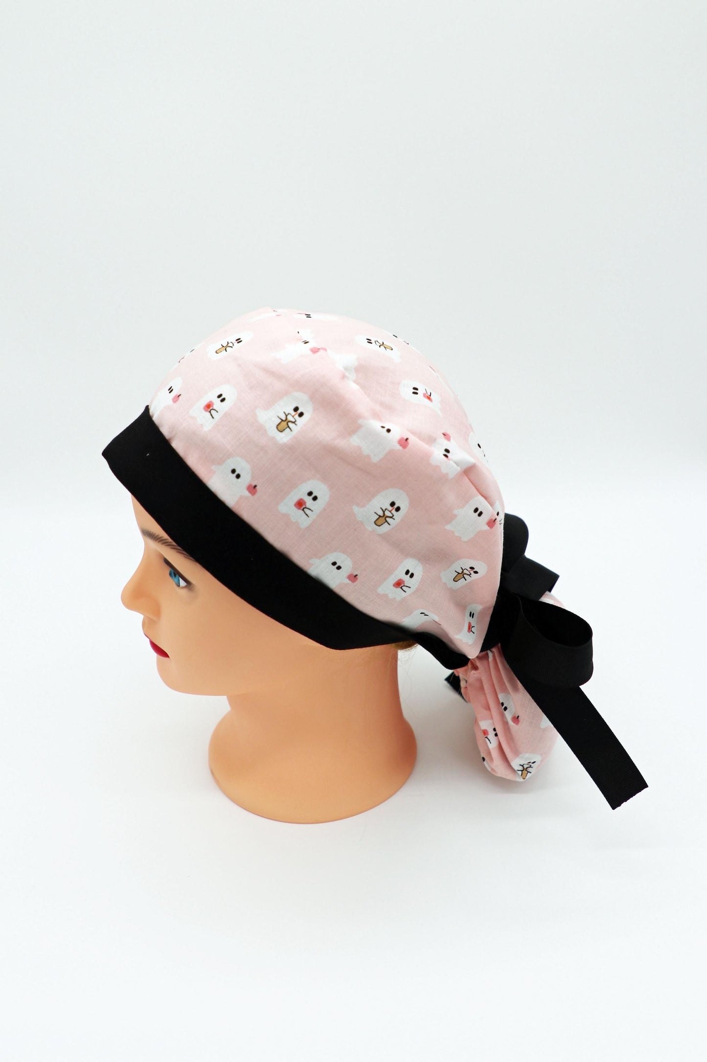Halloween Scrub Cap, Ghost with Coffee Scrub Cap, Ponytail Holder Scrub Cap, Rn Scrub Cap, Nursing Scrub Cap, OR Scrub Cap, RN Gift, MD Cap