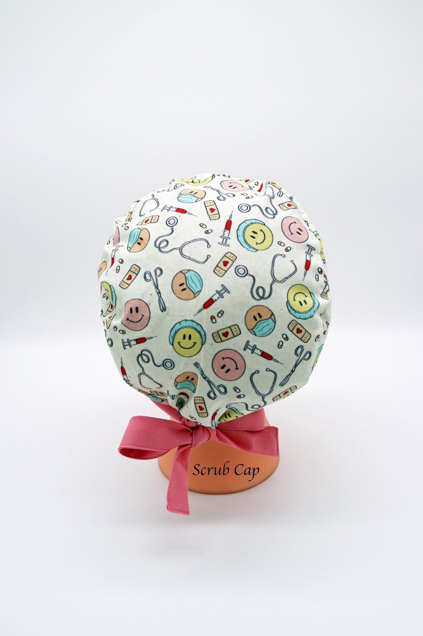 Nurse Scrub Cap, Ponytail Holder Cap, Medical Surgical Scrub Cap, Happy Face Scrub Cap, RN Scrub Crap, OR Scrub Cap, Scrub Tech Cap, RT Cap