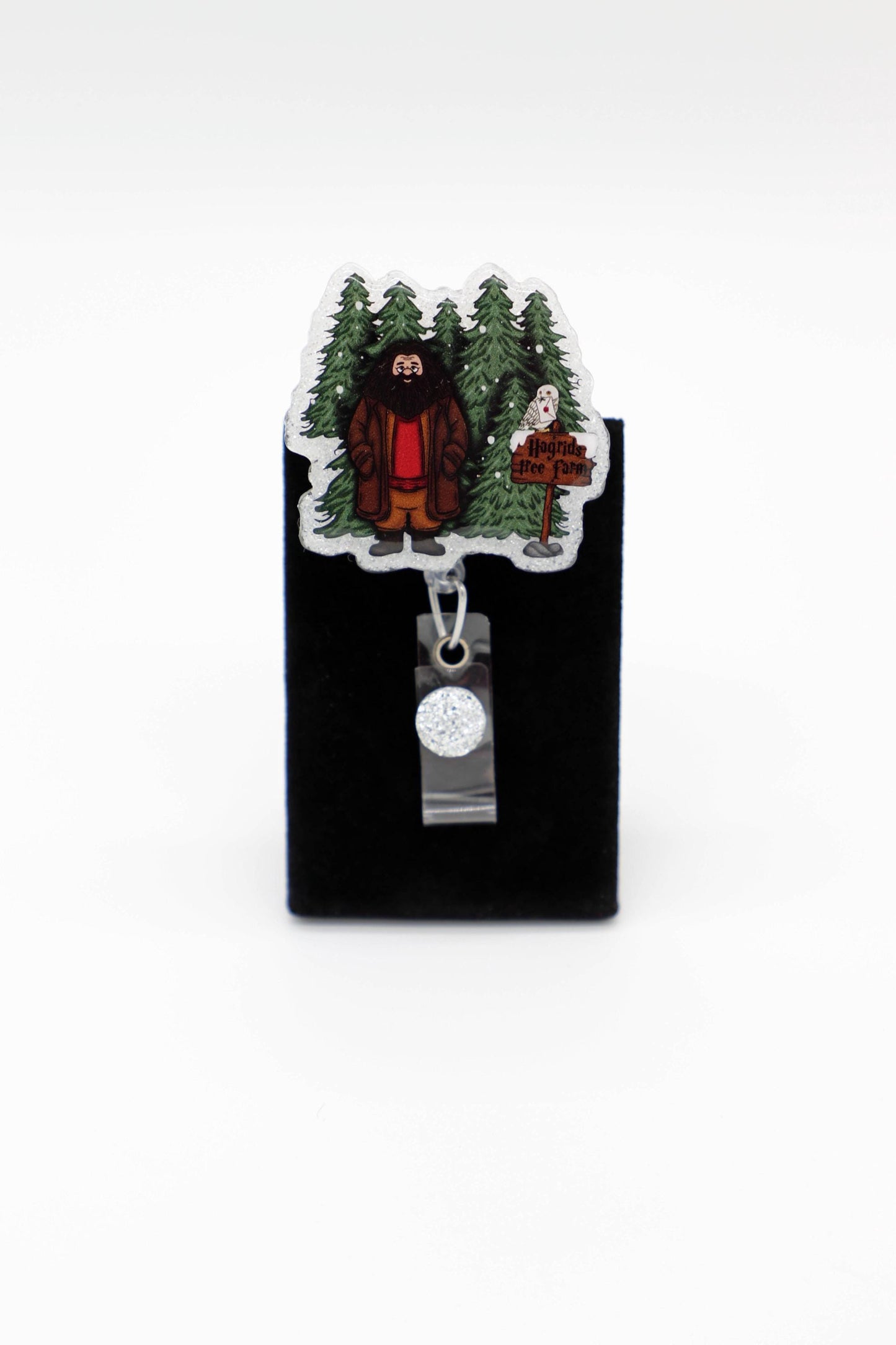Hagrid Christmas Tree Badge Reel, Glitter Acrylic