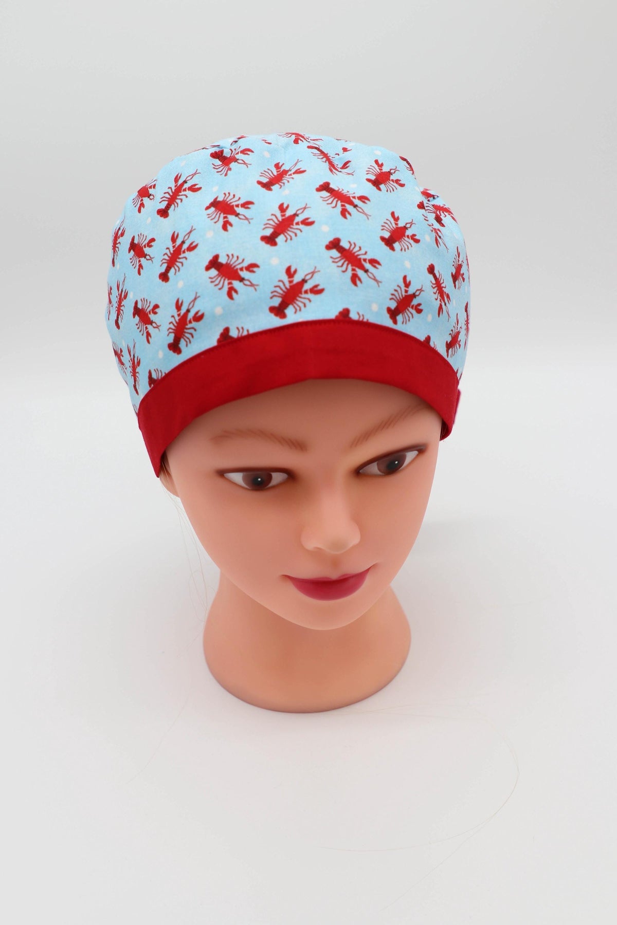 Crawfish Print Nurse Scrub Cap, Ponytail Holder Cotton Hat