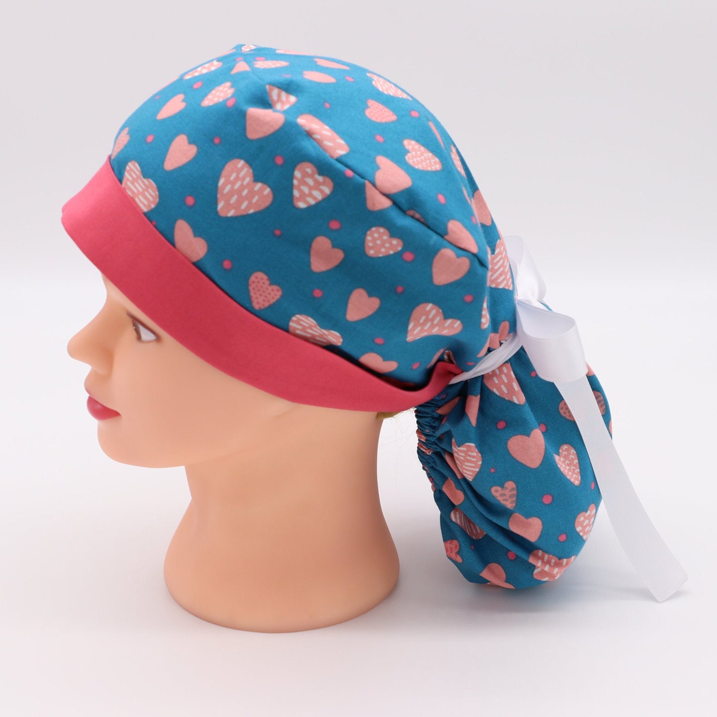 Lovely Hearts Nurse Scrub Ponytail Holder Cap