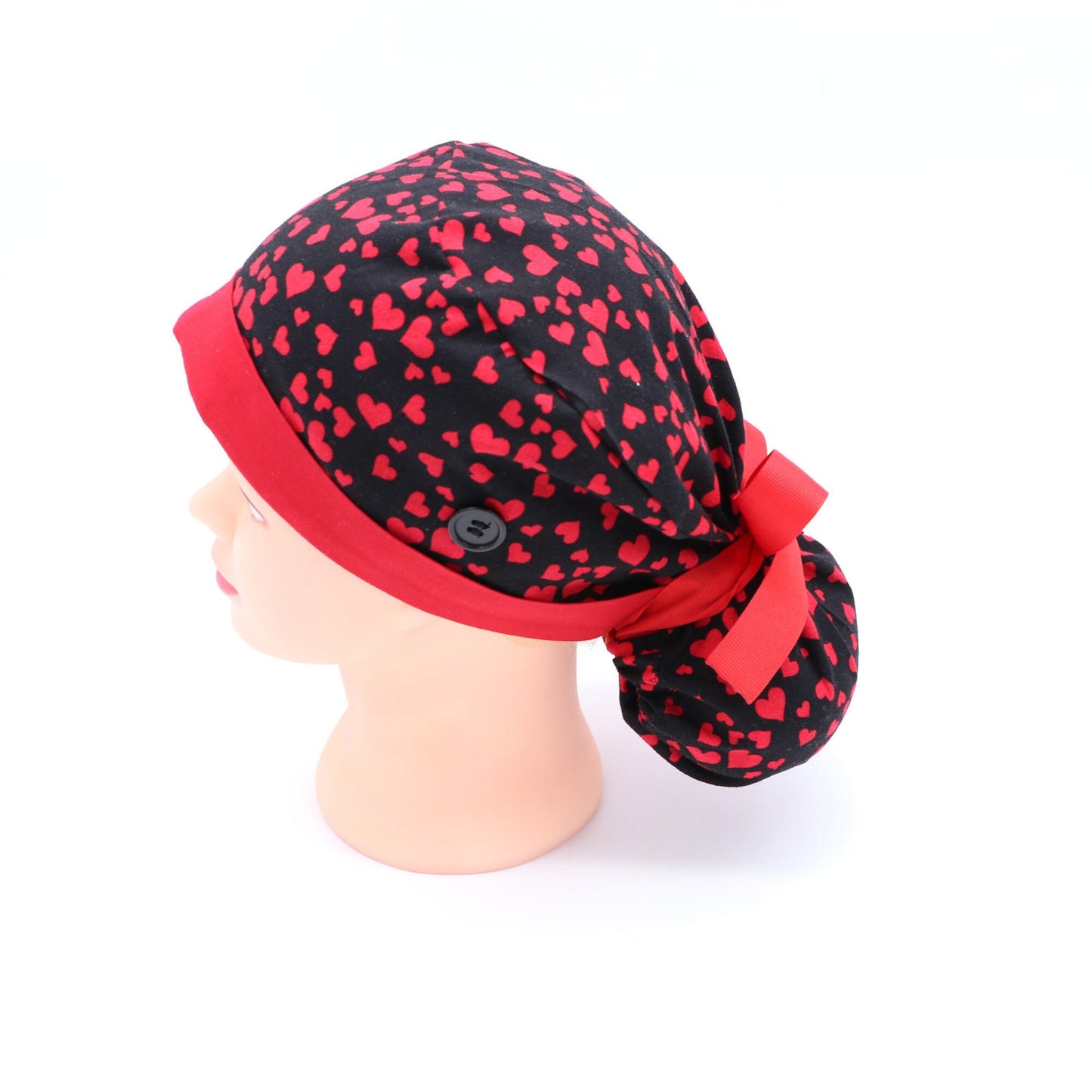 Red Heart Nurse Ponytail Holder Scrub Cap