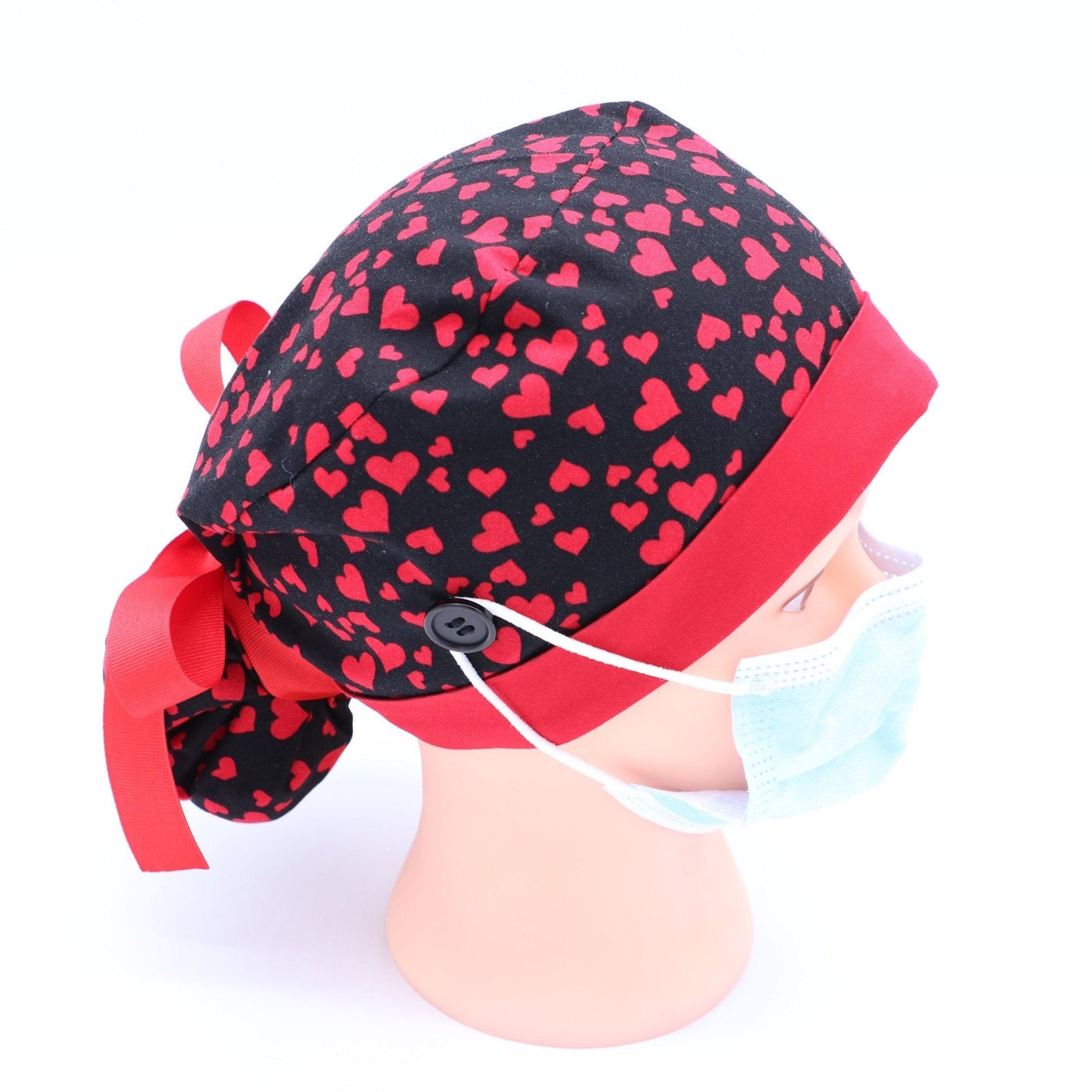 Red Heart Nurse Ponytail Holder Scrub Cap