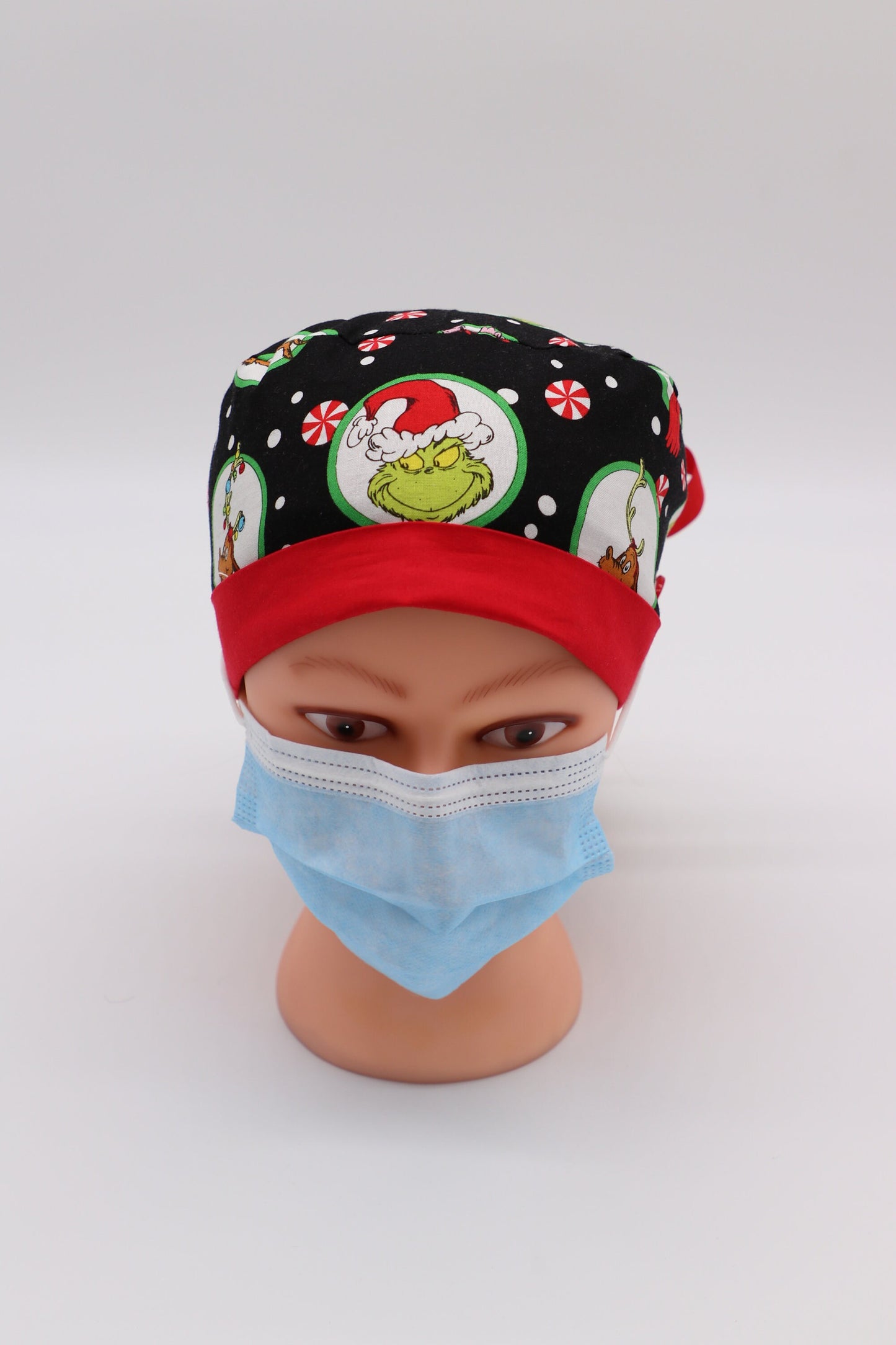Grinch Nurse Scrub Cap, Nurse Ponytail Holder Scrub Cap, Nurse Scrub Cap, Medical Surgical Cap, Nurse Hair Covering, Christmas Nurse Cap