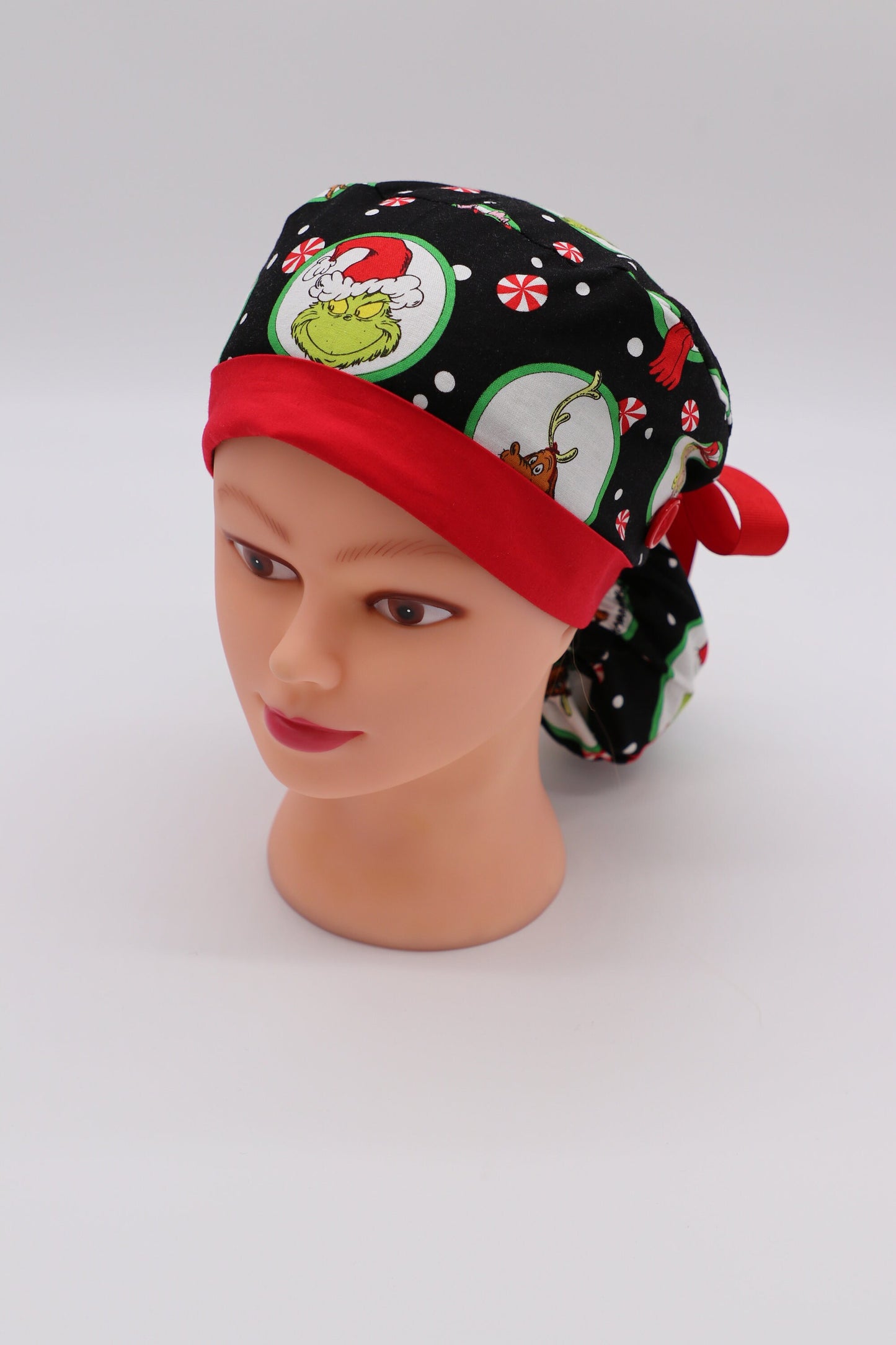 Grinch Nurse Scrub Cap, Nurse Ponytail Holder Scrub Cap, Nurse Scrub Cap, Medical Surgical Cap, Nurse Hair Covering, Christmas Nurse Cap