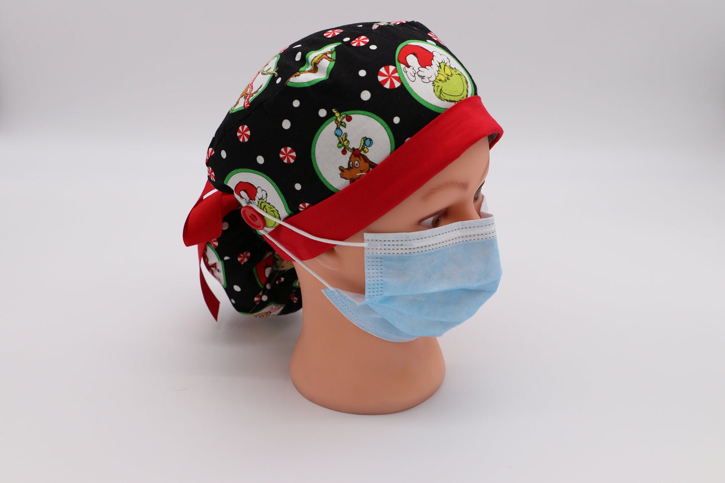 Grinch Nurse Scrub Cap, Nurse Ponytail Holder Scrub Cap, Nurse Scrub Cap, Medical Surgical Cap, Nurse Hair Covering, Christmas Nurse Cap