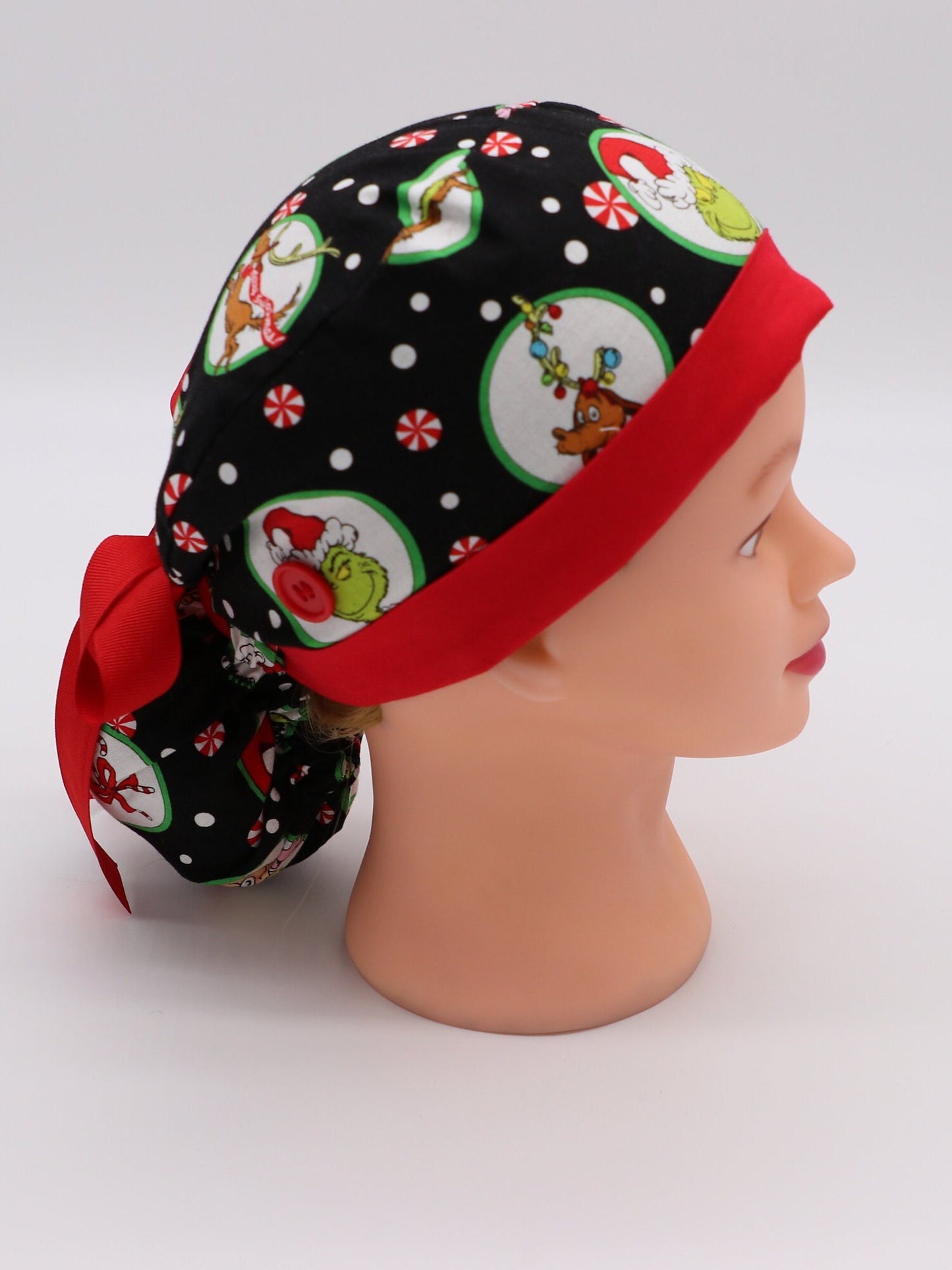Grinch Nurse Scrub Cap, Nurse Ponytail Holder Scrub Cap, Nurse Scrub Cap, Medical Surgical Cap, Nurse Hair Covering, Christmas Nurse Cap