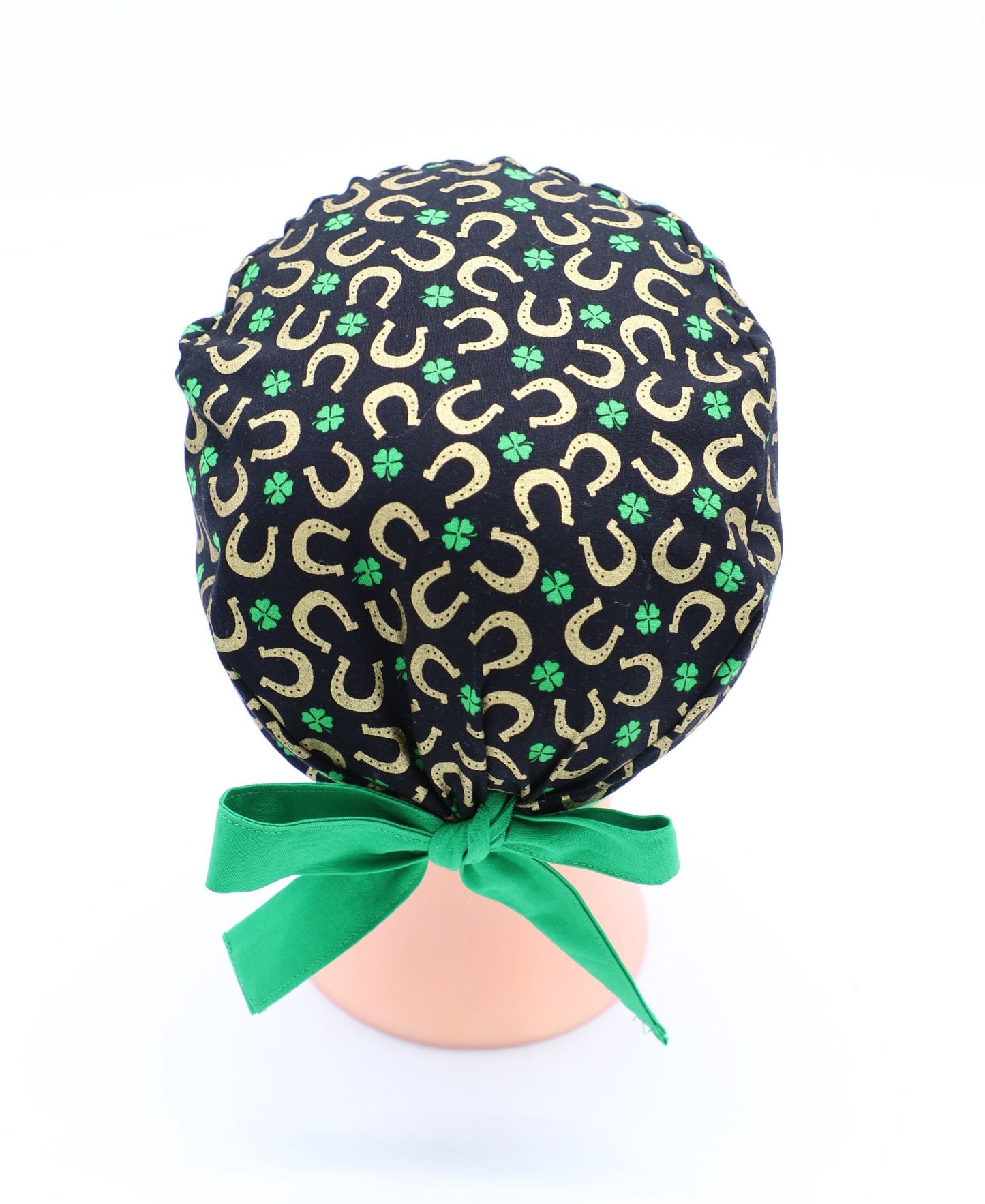 St. Patrick's Day Nursing Scrub Cap, St. Patty's Nurse Cap, Four Leaf Clover Scrub Cap, Ponytail Holder Scrub Cap, Surgical Scrub Cap