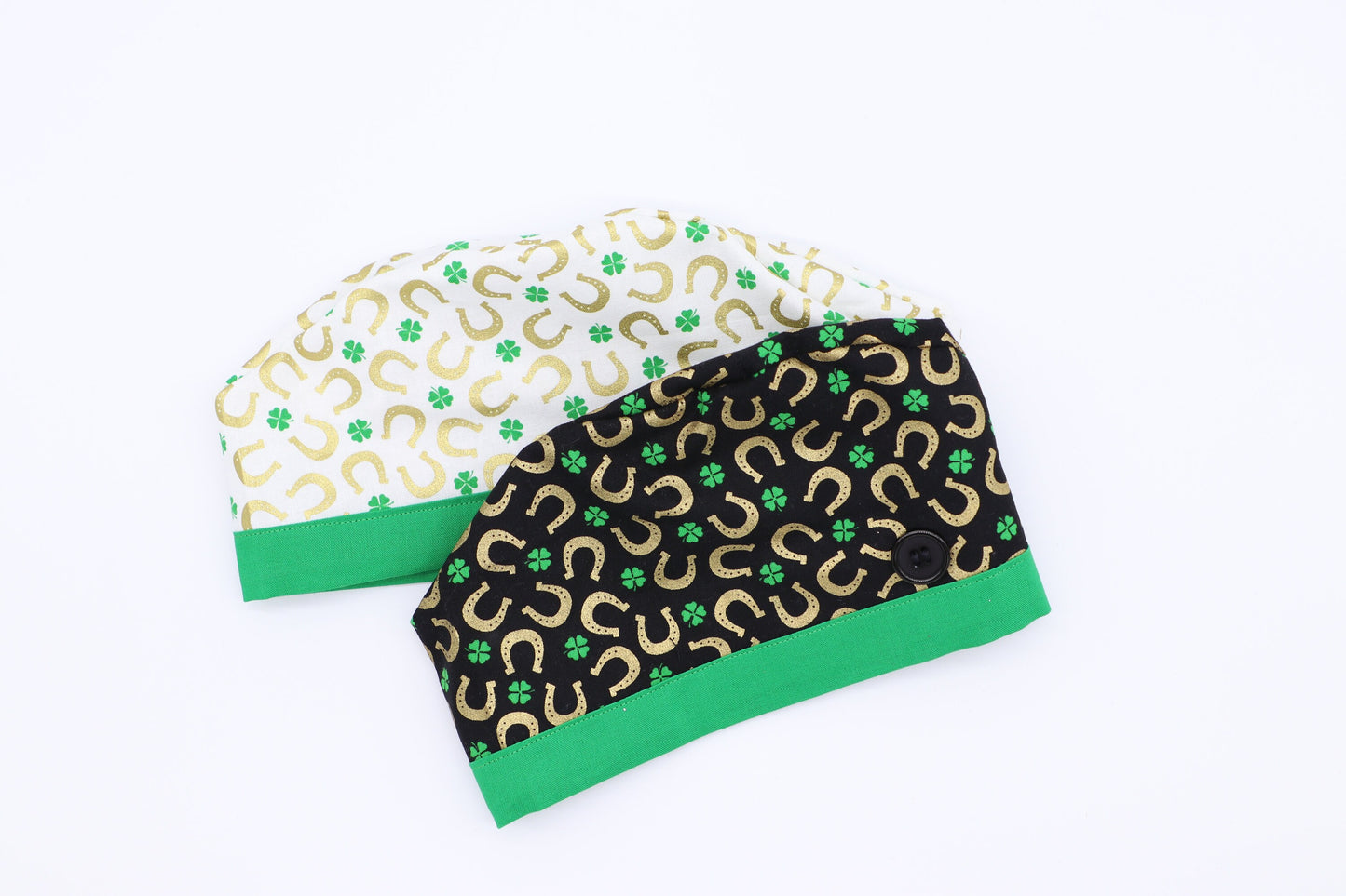 St. Patrick's Day Nursing Scrub Cap, St. Patty's Nurse Cap, Four Leaf Clover Scrub Cap, Ponytail Holder Scrub Cap, Surgical Scrub Cap