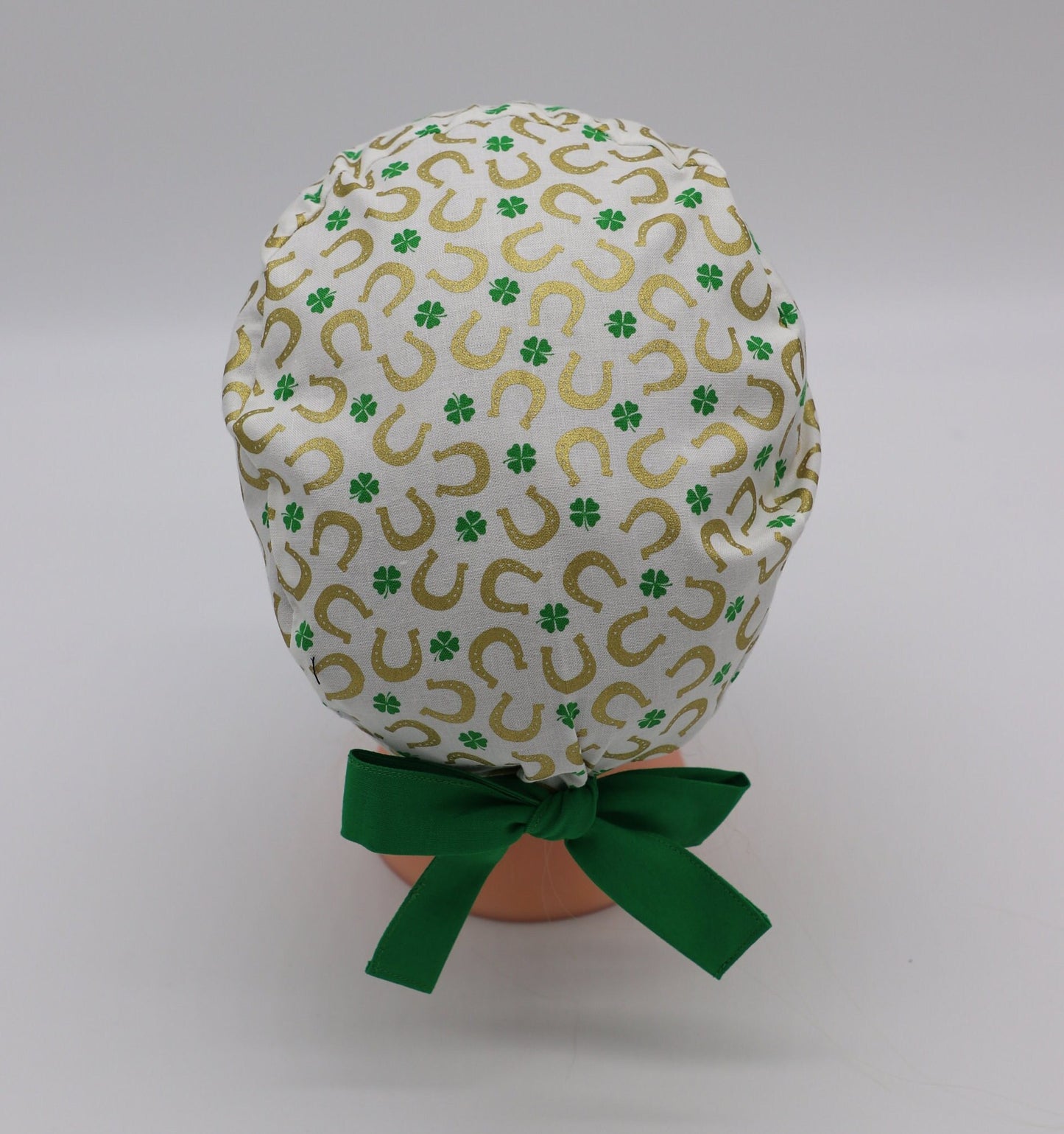 St. Patrick's Day Nursing Scrub Cap, St. Patty's Nurse Cap, Four Leaf Clover Scrub Cap, Ponytail Holder Scrub Cap, Surgical Scrub Cap