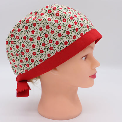 Red Flower Nurse Scrub Cap