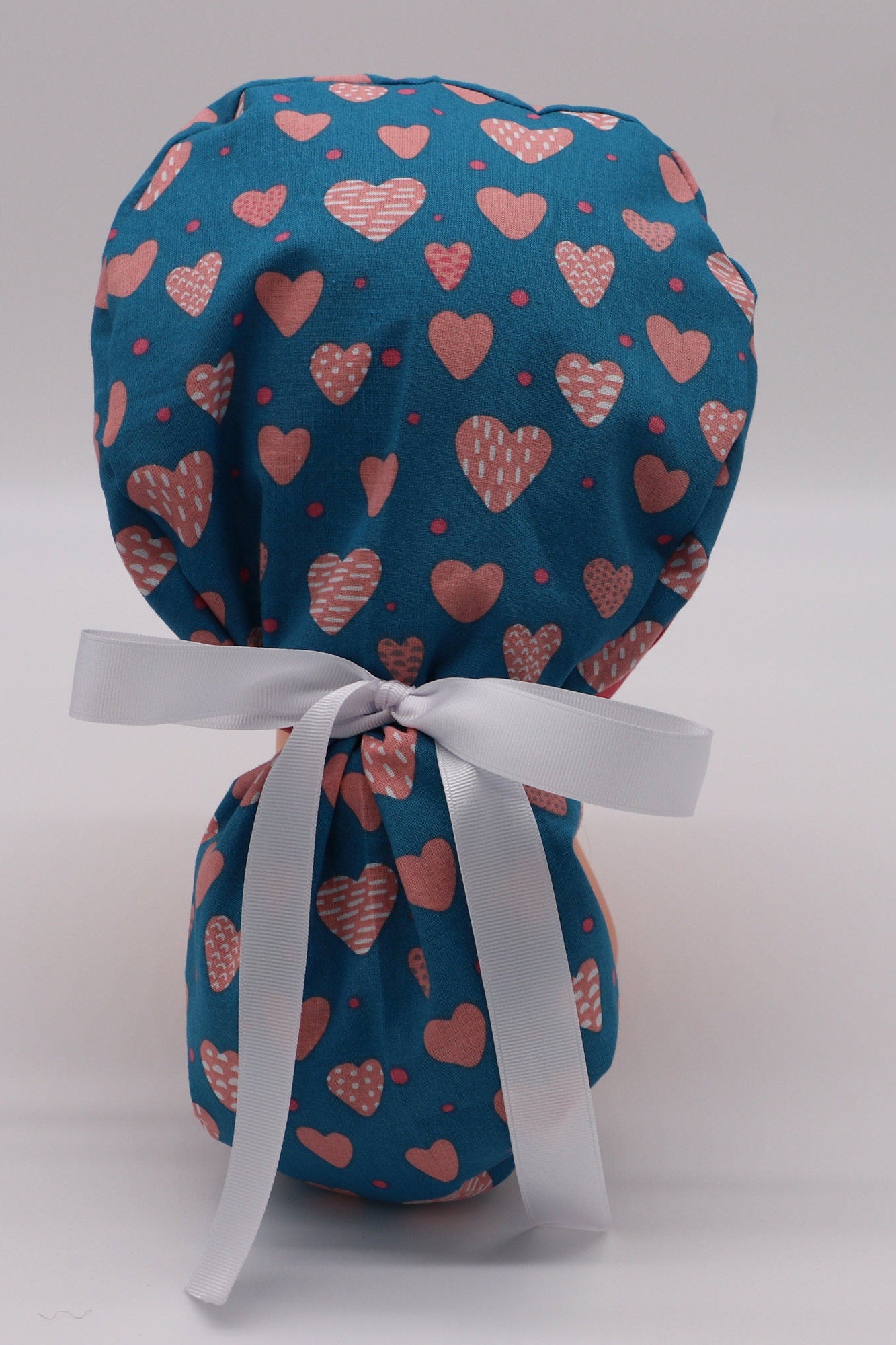 Heart Print Nurse Scrub Cap: Ponytail Holder, Cotton