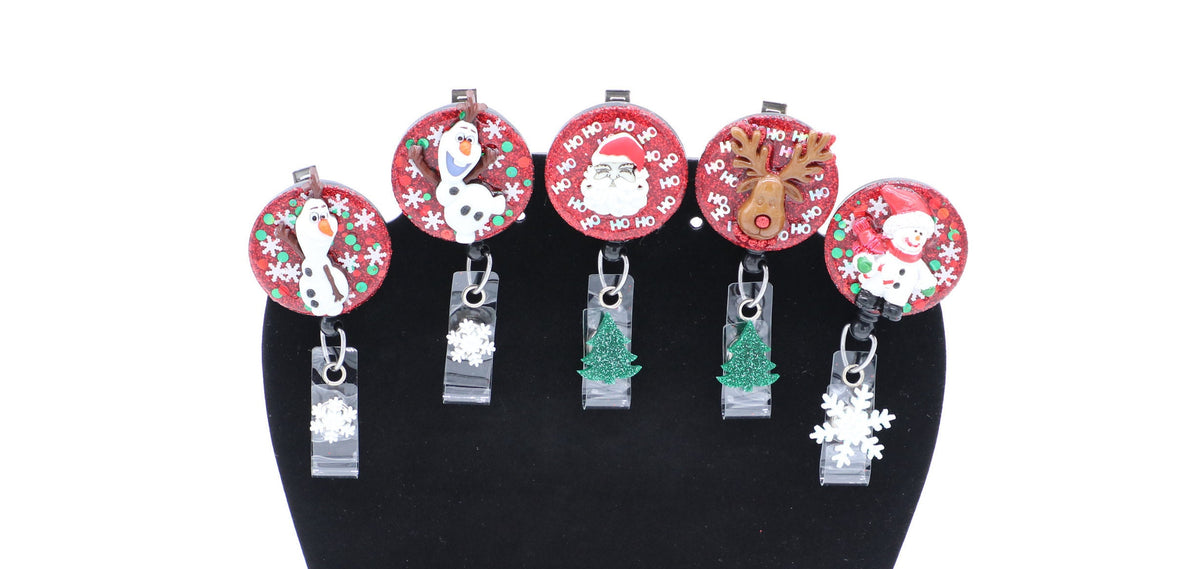 Christmas Badge Reel, Snowman, Santa, Reindeer