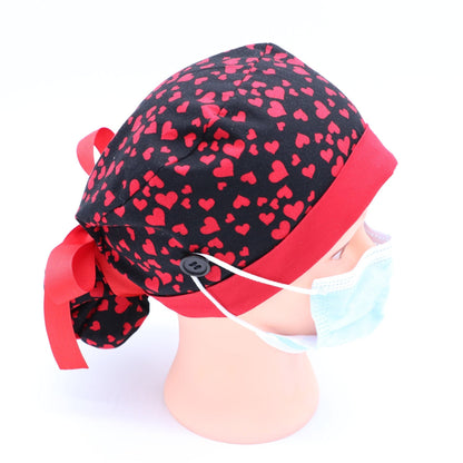 Red Heart Nurse Ponytail Holder Scrub Cap