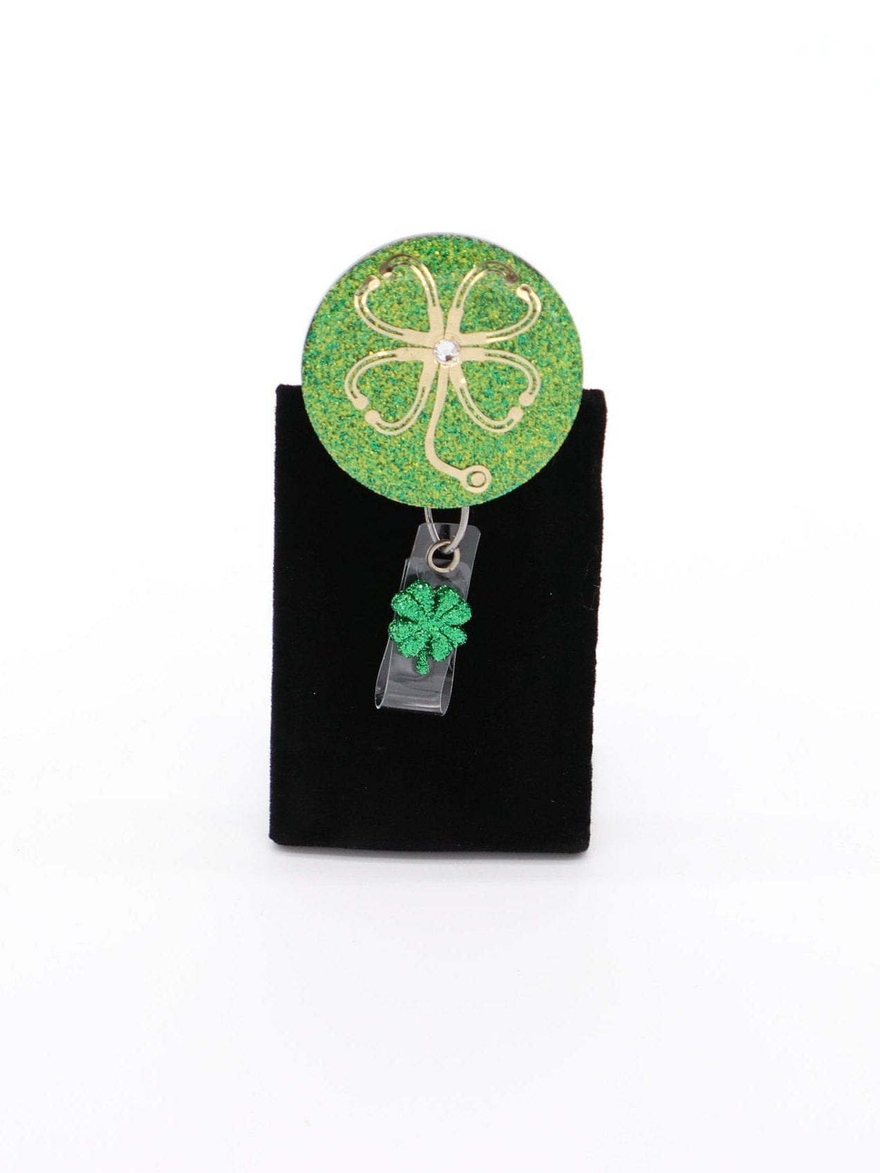 St. Patrick's Day Nurse Badge Reel: Stethoscope Clover, Alligator Clip