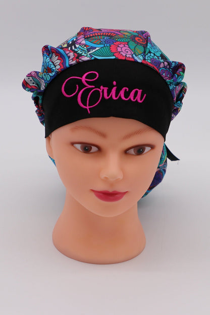 Bouffant/Ponytail Holder Personalized Scrub Cap, Bouffant Scrub Cap, Ponytail Holder Scrub Cap, Personalized Scrub Cap, Tieback Scrub Cap