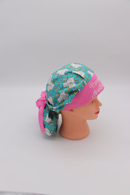 Unicorn Kitty Scrub Cap: Personalized Bouffant Ponytail Holder