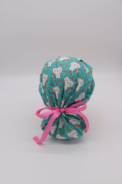 Unicorn Kitty Scrub Cap: Personalized Bouffant Ponytail Holder