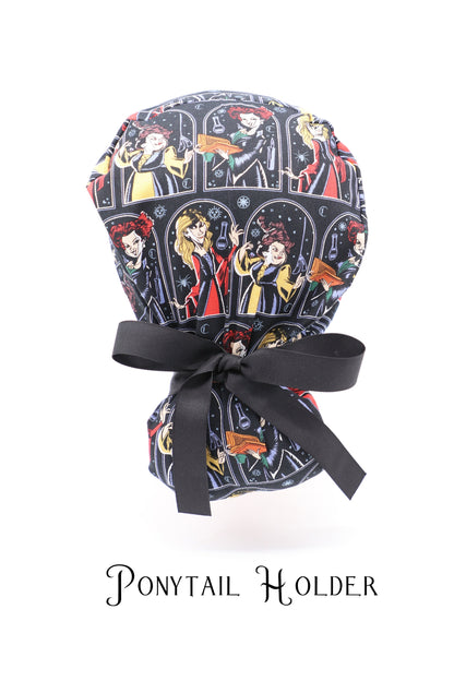 Hocus Pocus Scrub Cap: Sanderson Sisters, Ponytail or Standard