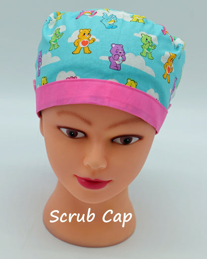 Care Bear Scrub Cap, Ponytail Holder Cap, Nursing Scrub Cap, Medical Surgical Scrub Cap, Nurse Hair Cover, Fun Nurse Scrub Cap, RN Scrub Cap