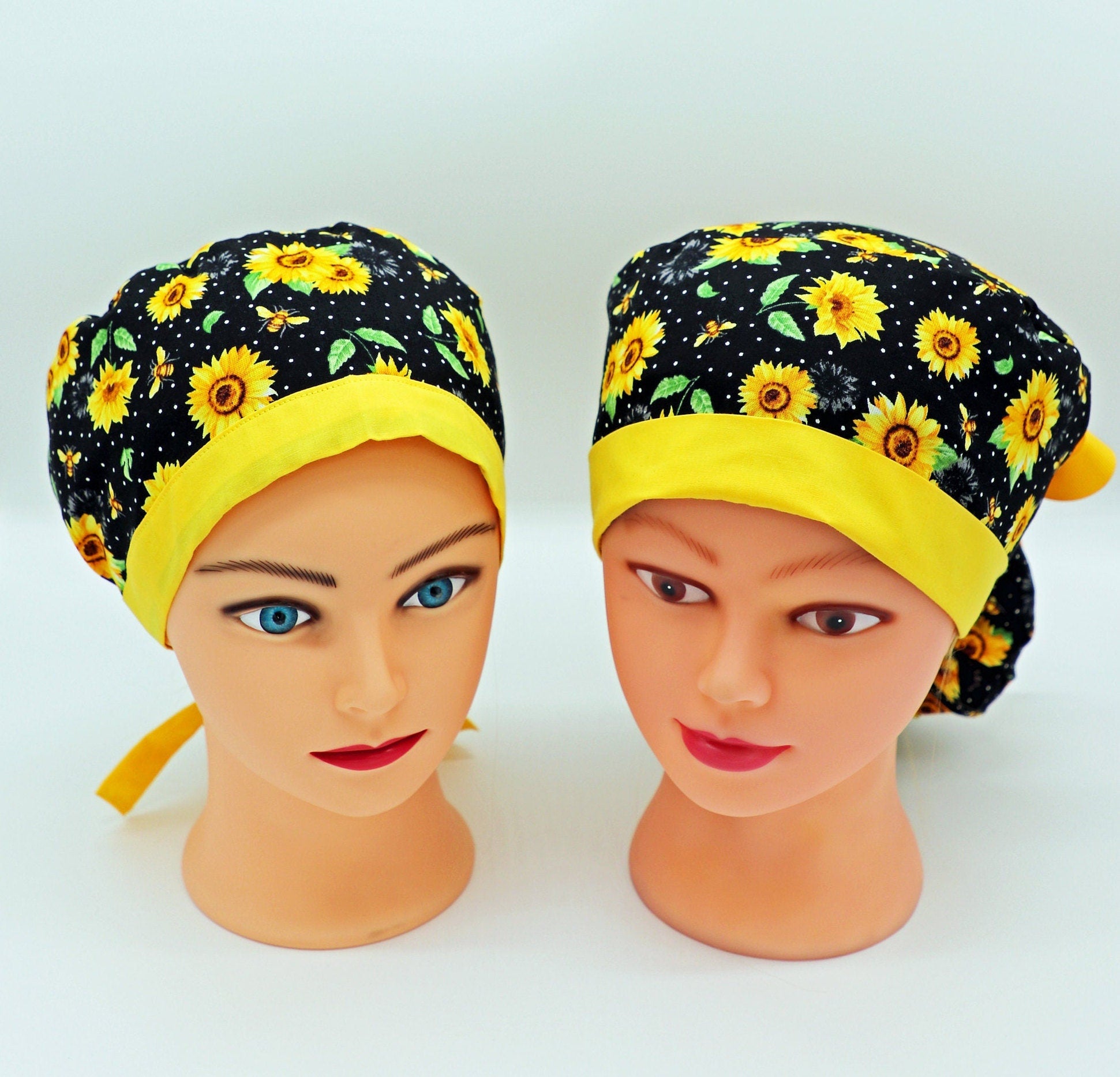 Sunflower Nurse Scrub Cap: Cotton Ponytail or Traditional Style