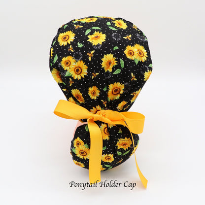Sunflower Nurse Scrub Cap, Ponytail Holder Scrub Cap, RN Scrub Cap, Cute Scrub Cap, Medical Surgical Cap, RN Gift, RN Graduation Gift, Nurse