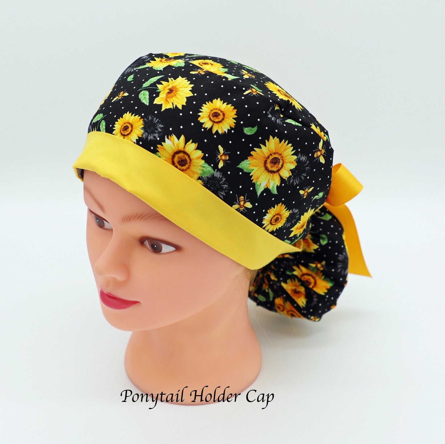 Sunflower Nurse Scrub Cap, Ponytail Holder Scrub Cap, RN Scrub Cap, Cute Scrub Cap, Medical Surgical Cap, RN Gift, RN Graduation Gift, Nurse