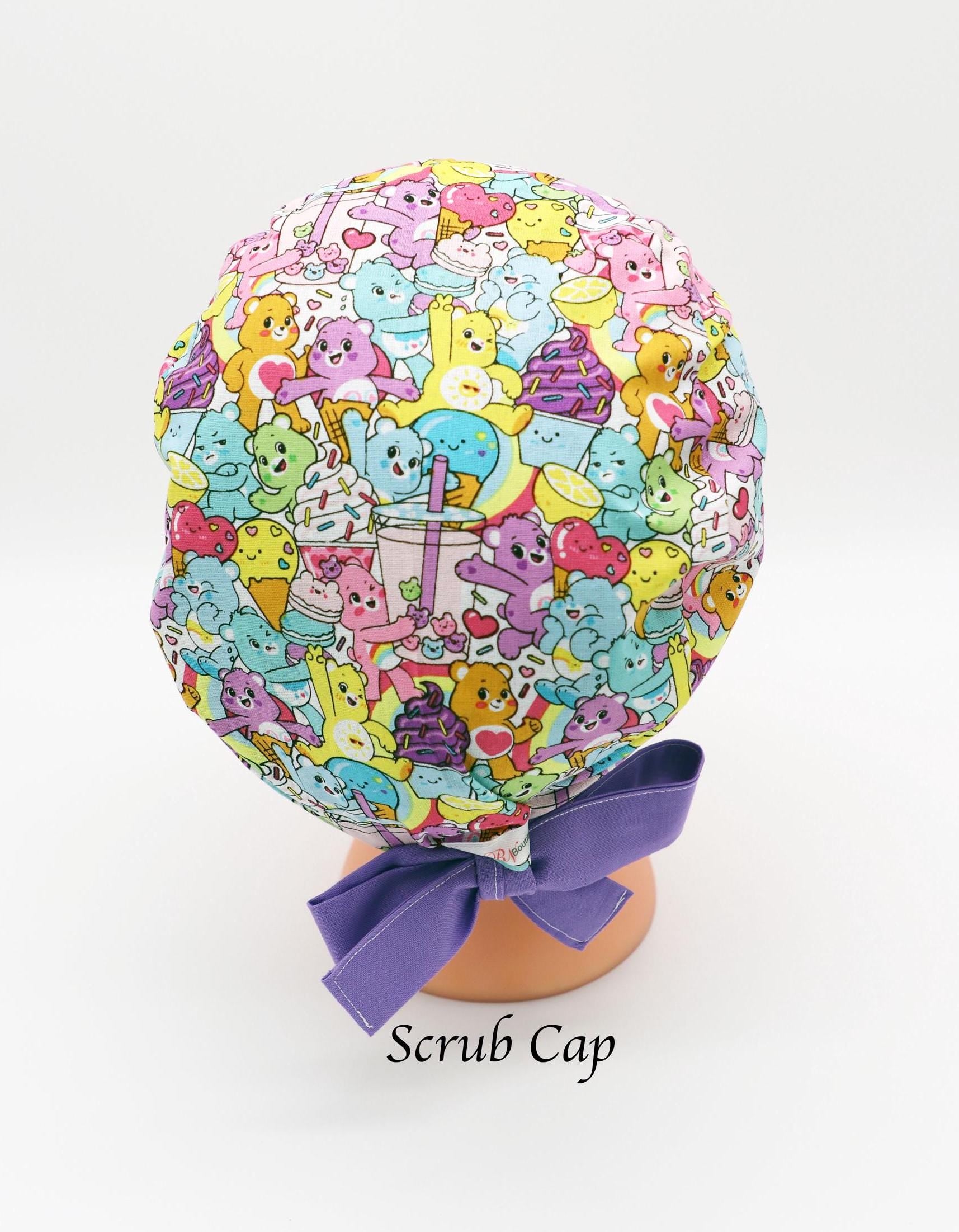 Care Bear Nurse Scrub Cap: Cotton Ponytail Holder, Medical Surgical Cap