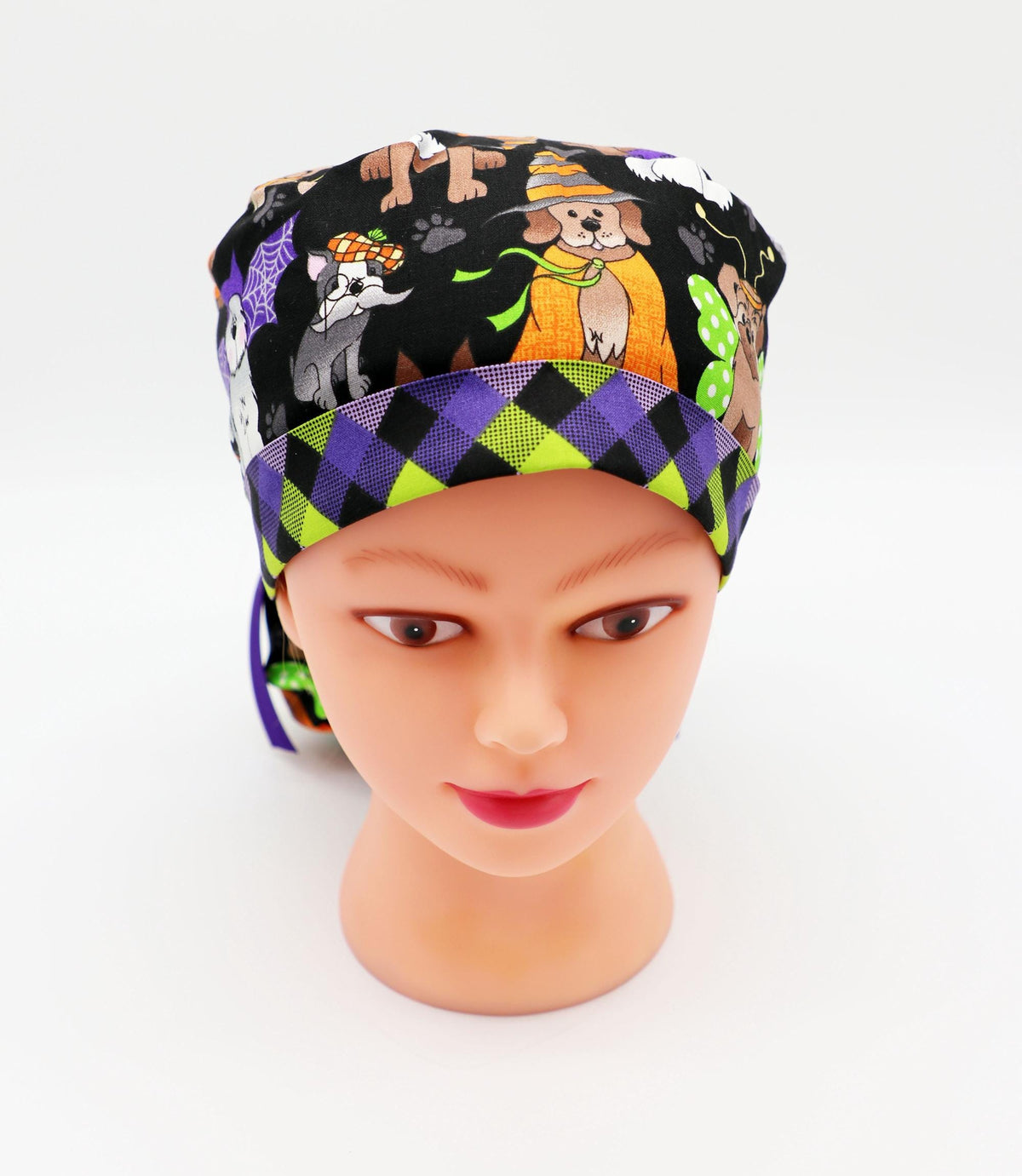 Halloween Dog Print Scrub Cap: Cotton Nurse or Ponytail Cap