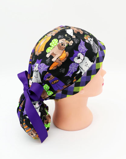 Halloween Scrub Cap, RN scrub Cap, Ponytail Holder Scrub Cap, Dog Scrub Cap, OR Scrub Cap, Veterinarian Scrub Cap, Surgical Tech Scrub Cap