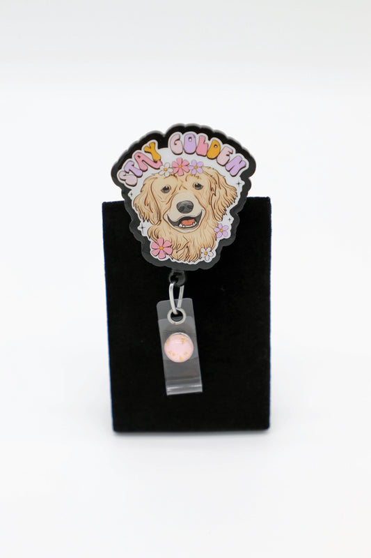 Stay Golden Badge Reel, Golden Retriever, Puppy Dog Badge Reel, RN Badge Reel,