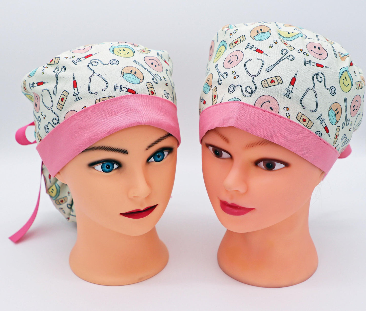 Nurse Scrub Cap, Ponytail Holder Cap, Medical Surgical Scrub Cap, Happy Face Scrub Cap, RN Scrub Crap, OR Scrub Cap, Scrub Tech Cap, RT Cap
