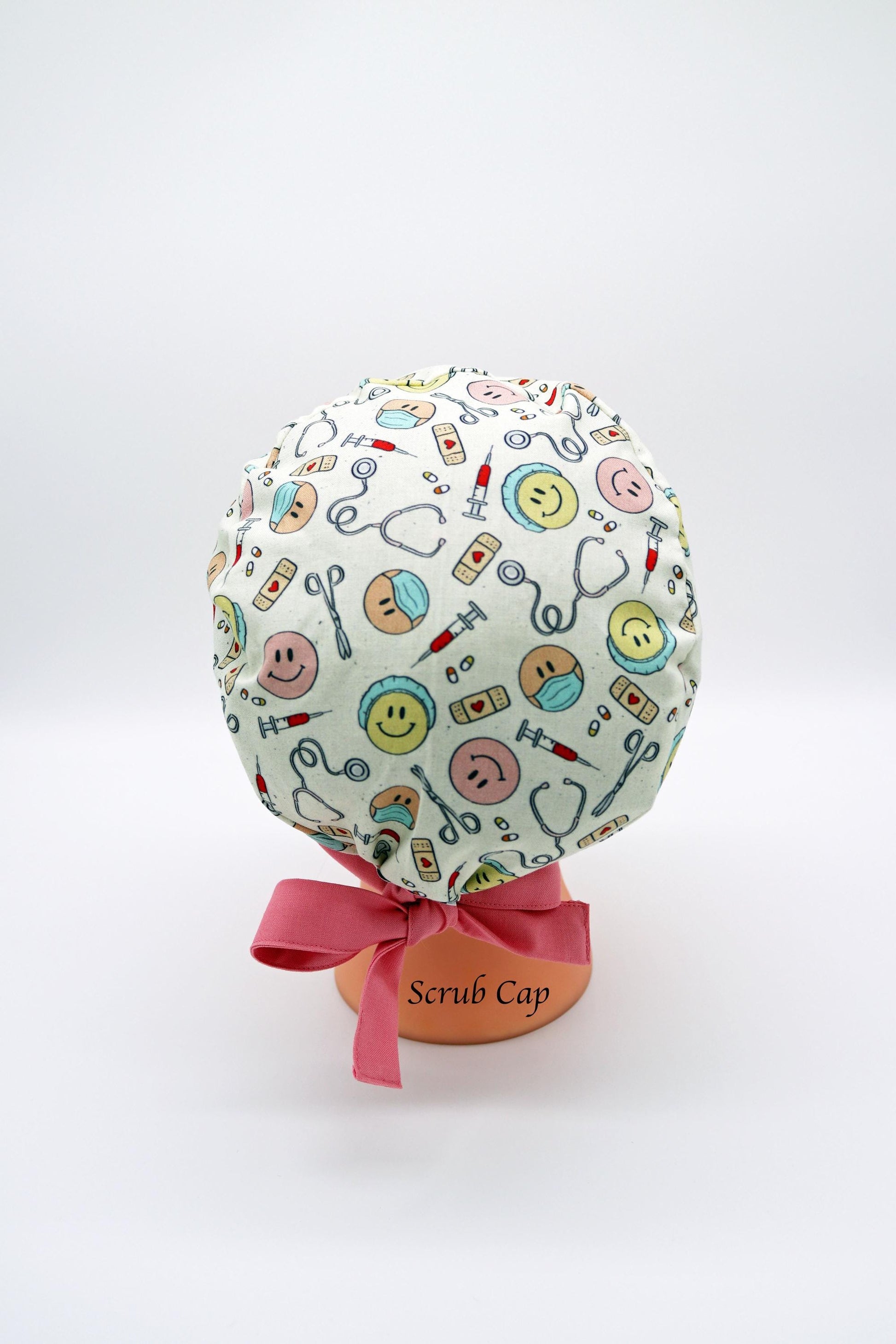 Nurse Scrub Cap, Ponytail Holder Cap, Medical Surgical Scrub Cap, Happy Face Scrub Cap, RN Scrub Crap, OR Scrub Cap, Scrub Tech Cap, RT Cap