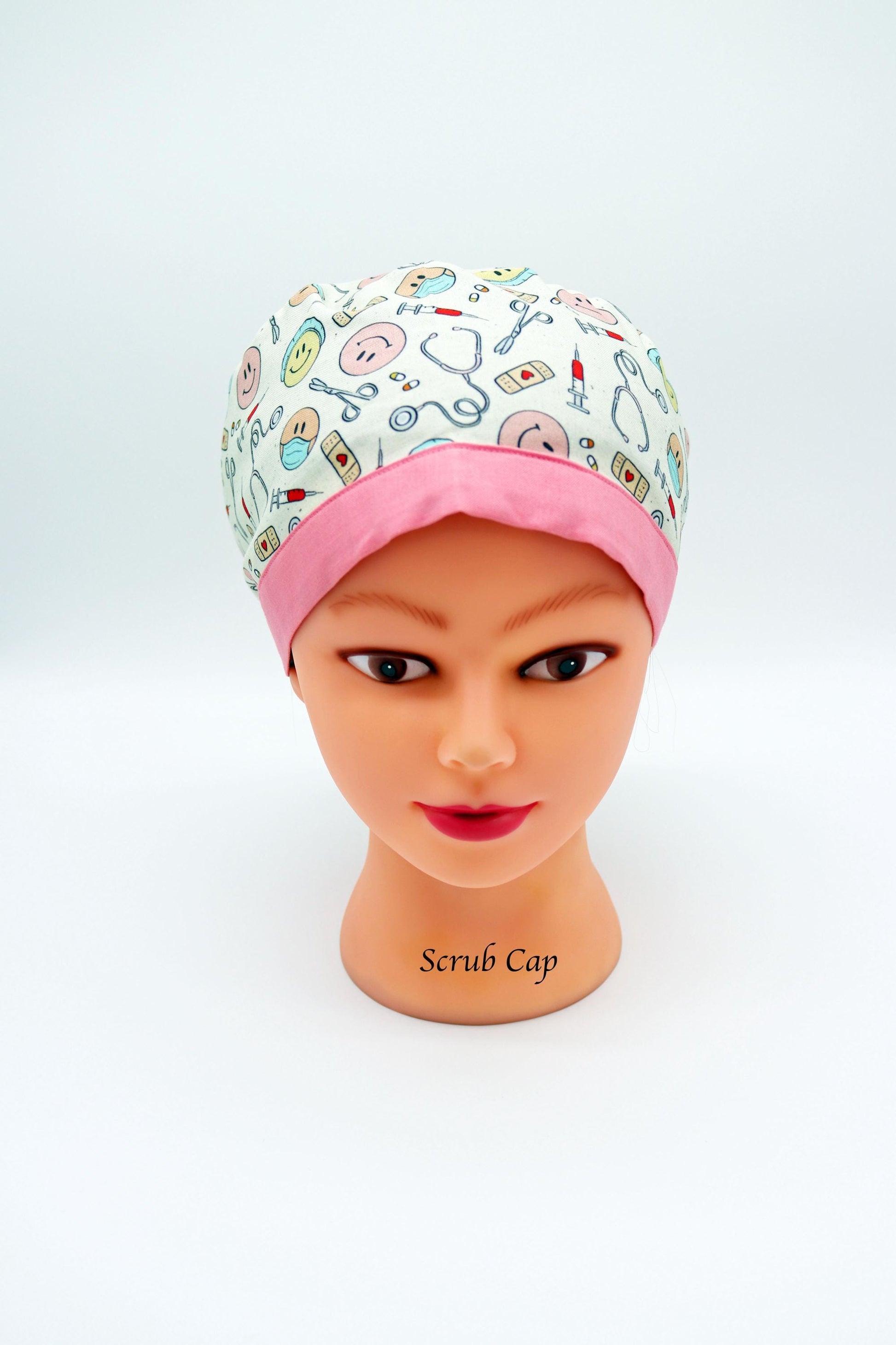 Nurse Scrub Cap, Ponytail Holder Cap, Medical Surgical Scrub Cap, Happy Face Scrub Cap, RN Scrub Crap, OR Scrub Cap, Scrub Tech Cap, RT Cap