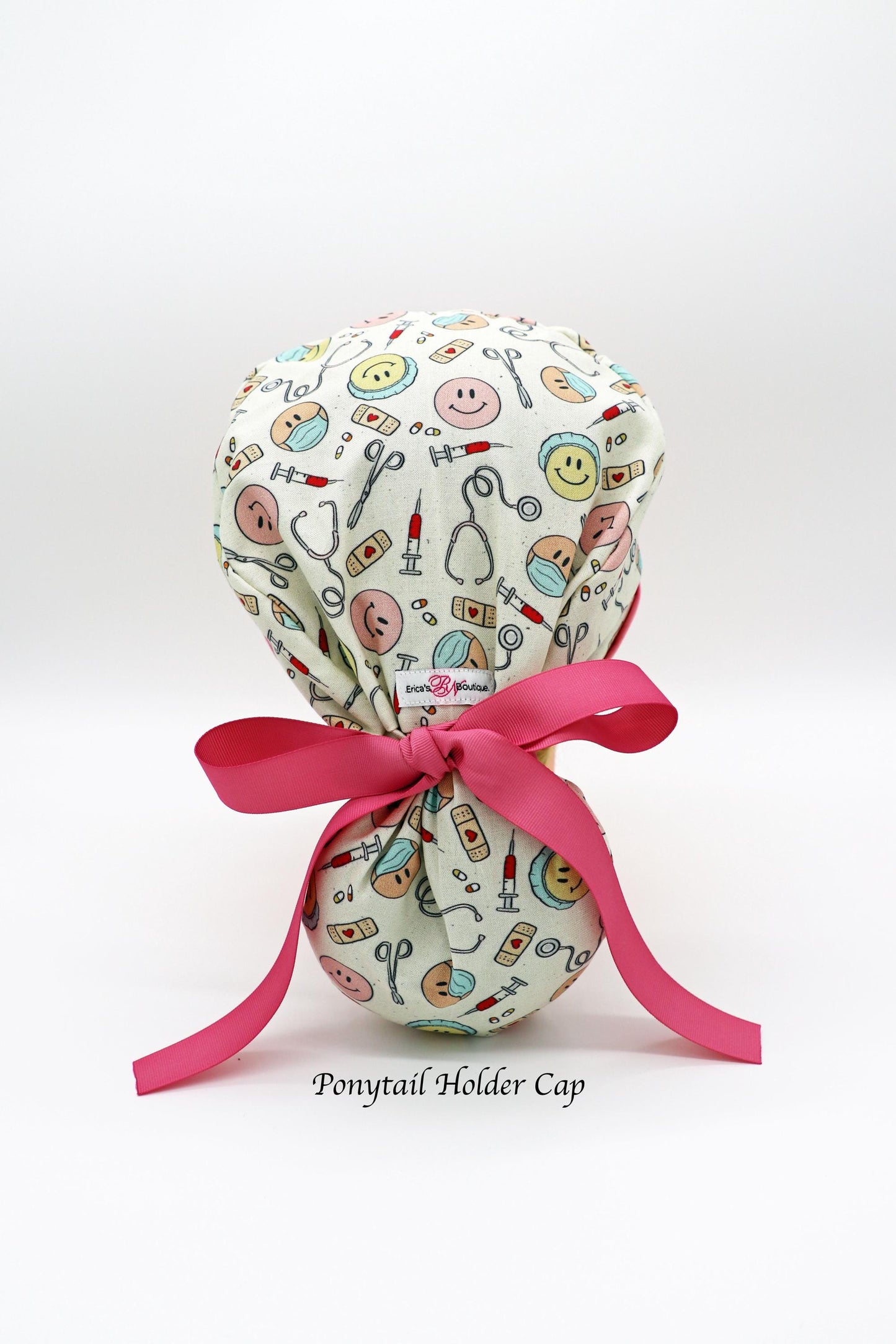 Nurse Scrub Cap, Ponytail Holder Cap, Medical Surgical Scrub Cap, Happy Face Scrub Cap, RN Scrub Crap, OR Scrub Cap, Scrub Tech Cap, RT Cap