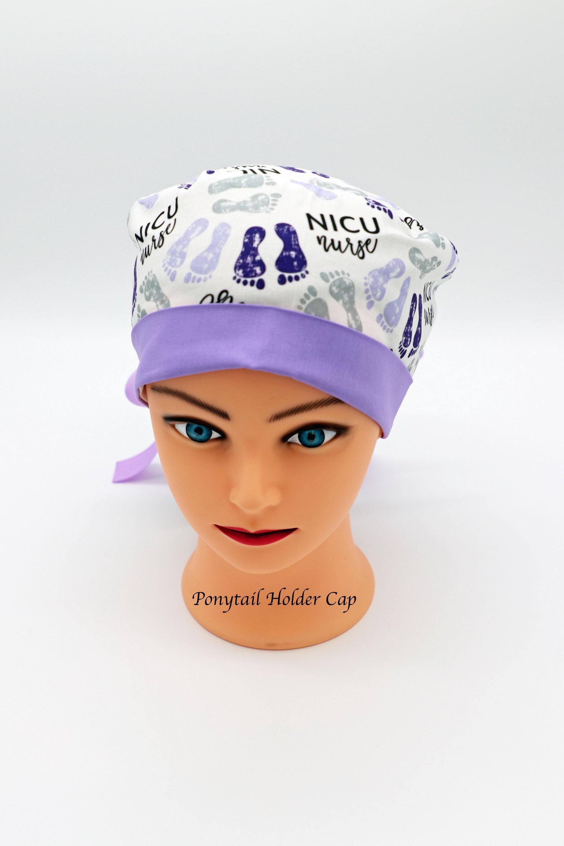 NICU Scrub Cap, Pediatric Scrub Cap, OB Scrub Cap, RN Scrub Cap, Ponytail Holder Scrub Cap, Baby Feet Scrub Cap, Obstetrics Scrub Cap