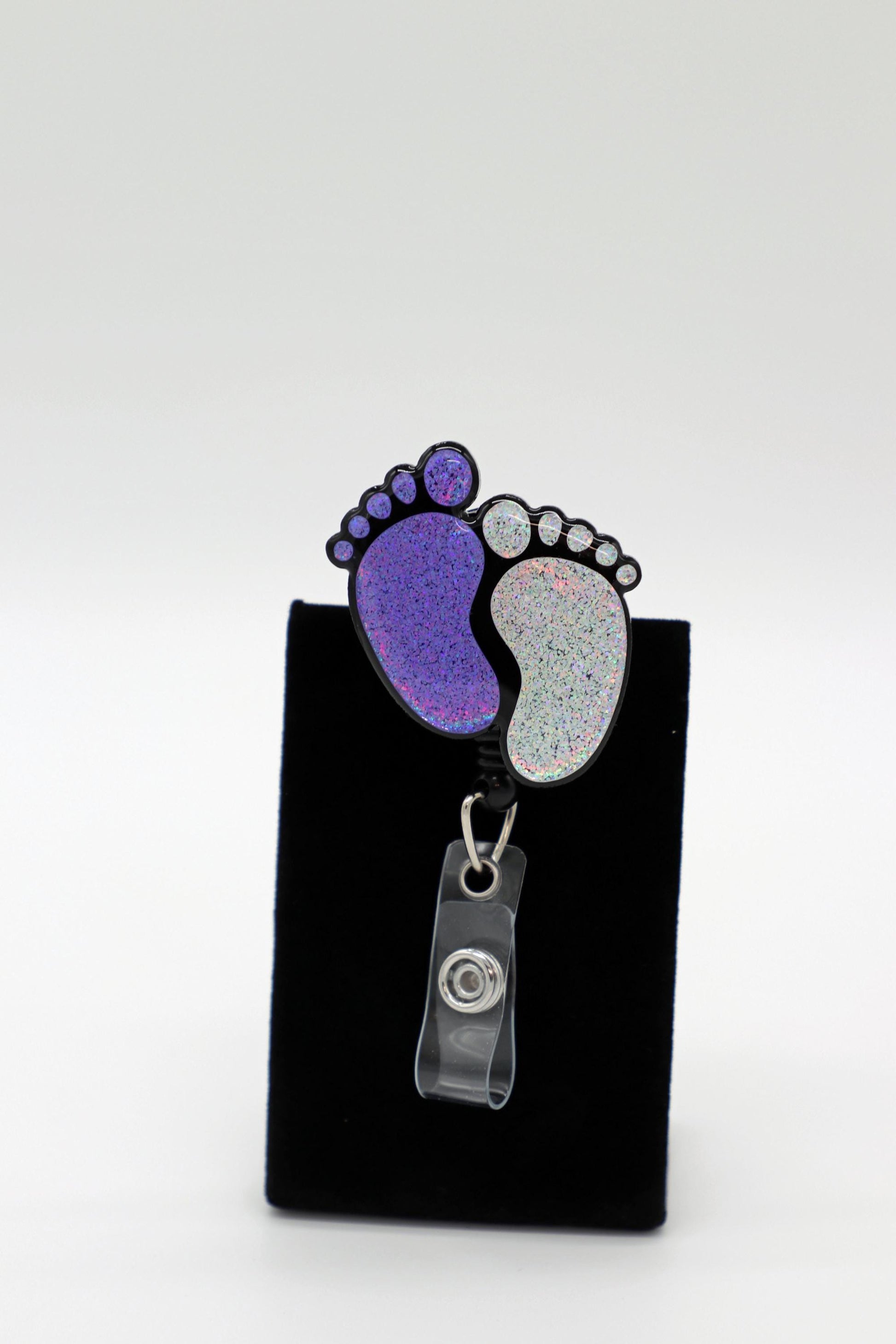Purple Holographic Baby Feet Badge Reel: NICU OB Nurse Gift