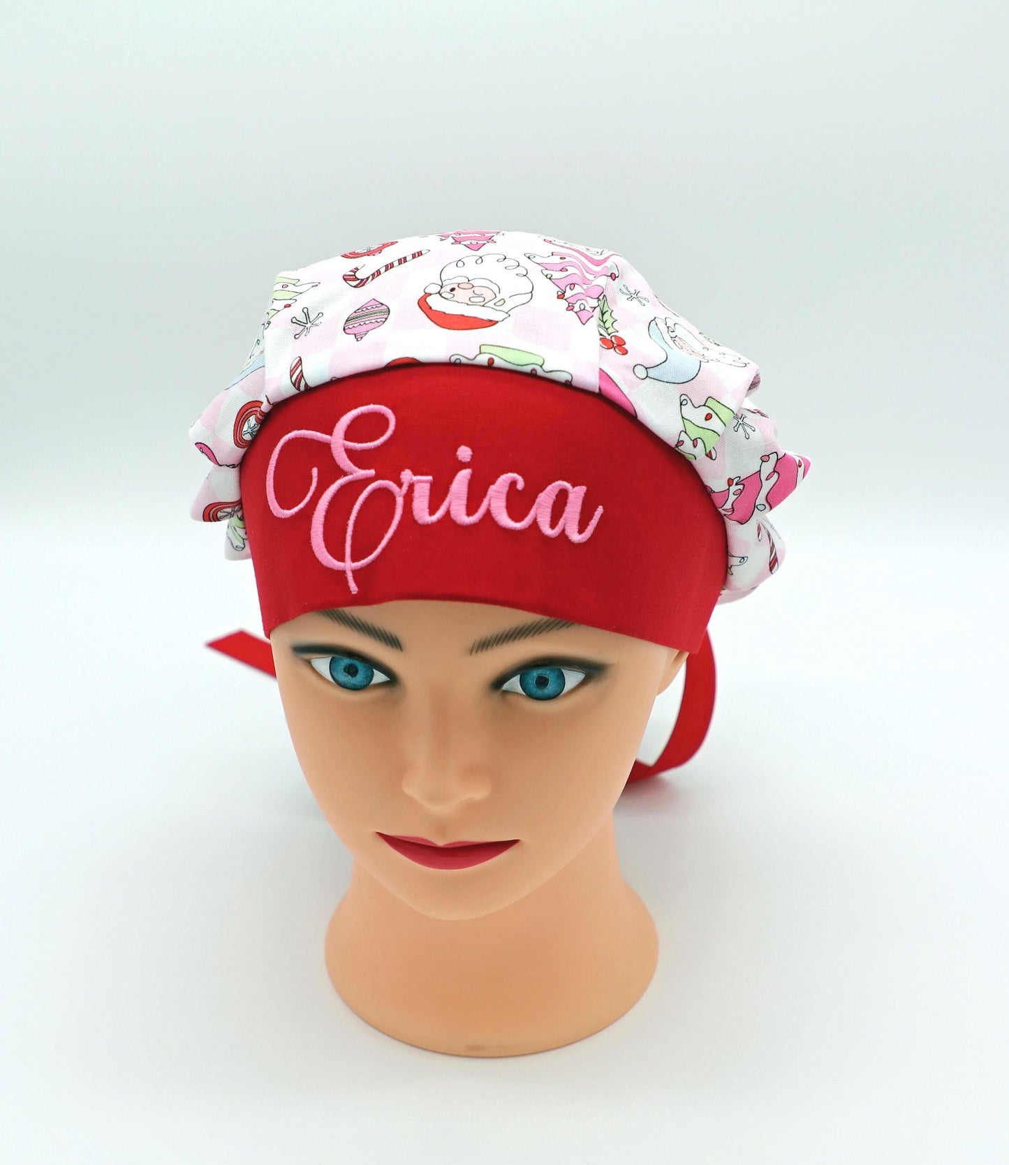 Bouffant Nurse Scrub Cap, Ponytail Holder Scrub Cap, Personalized Scrub Cap, Personalized Bouffant, RN Scrub Cap, Christmas Scrub Cap