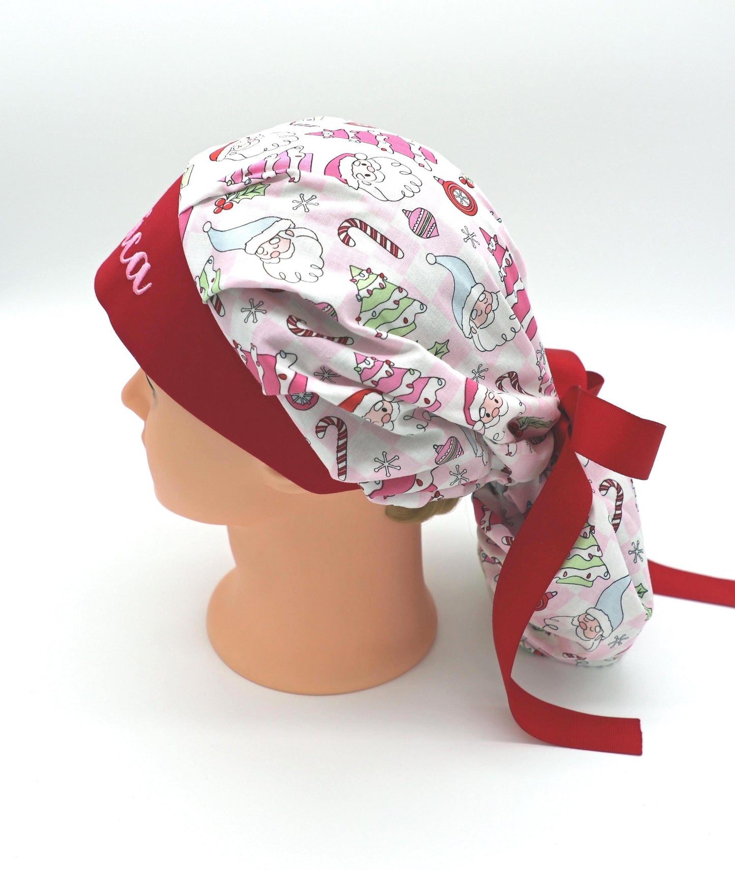 Bouffant Nurse Scrub Cap, Ponytail Holder Scrub Cap, Personalized Scrub Cap, Personalized Bouffant, RN Scrub Cap, Christmas Scrub Cap