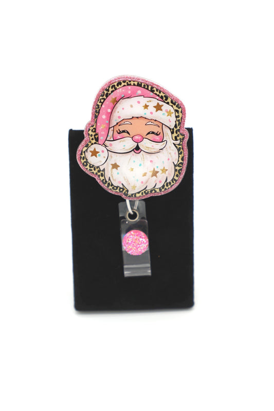 Santa Badge Reel, Pink Santa Badge Reel, RN Badge Reel, Nurse Badge Reel, Christmas Badge Reel