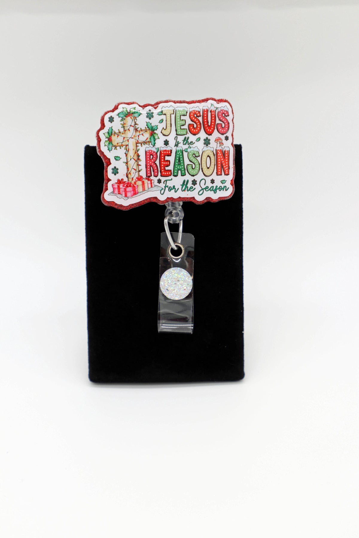 Jesus Is The Reason Christmas Badge Reel, Glitter RN Badge