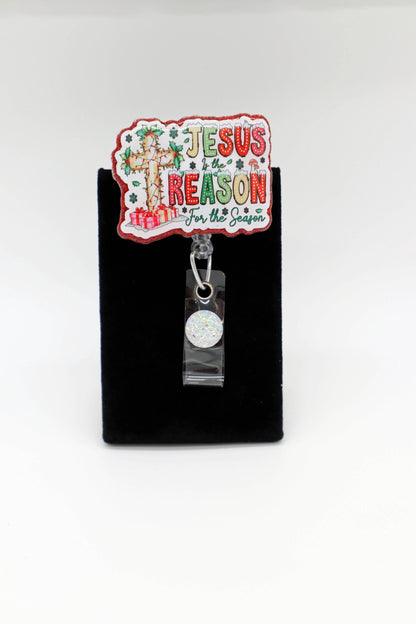 Jesus Is The Reason Christmas Badge Reel, Glitter RN Badge