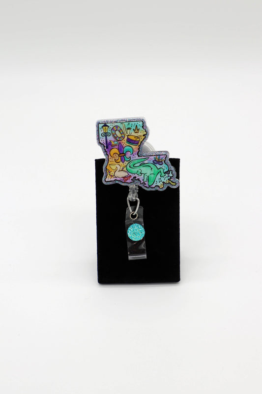 Mardi Gras Nurse Badge Reel, Nurse Badge Reel, Louisiana Badge Reel, RN Badge Reel