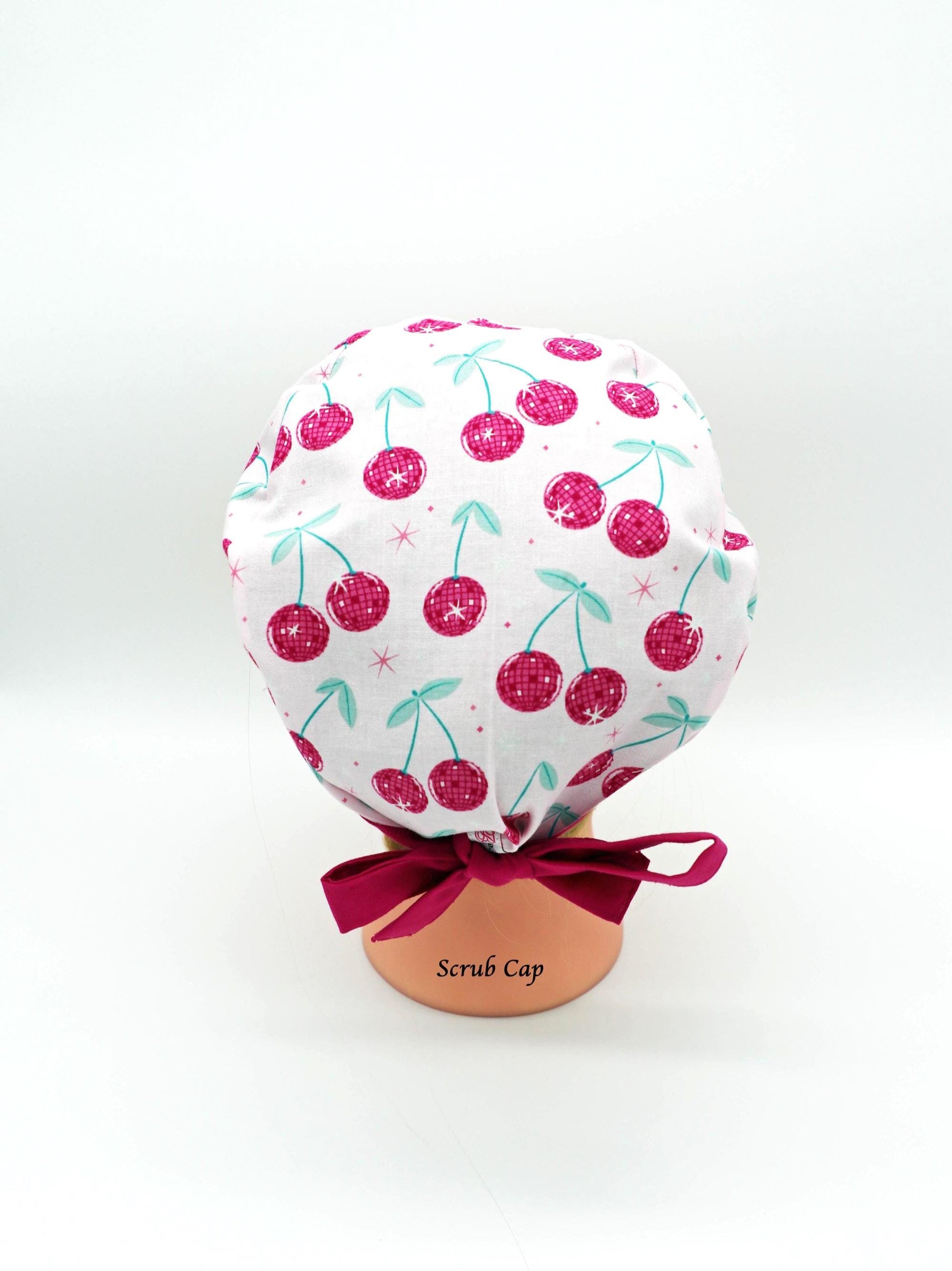 Disco Cherry Nurse Scrub Cap, Ponytail Holder Scrub Cap, RN Scrub Cap