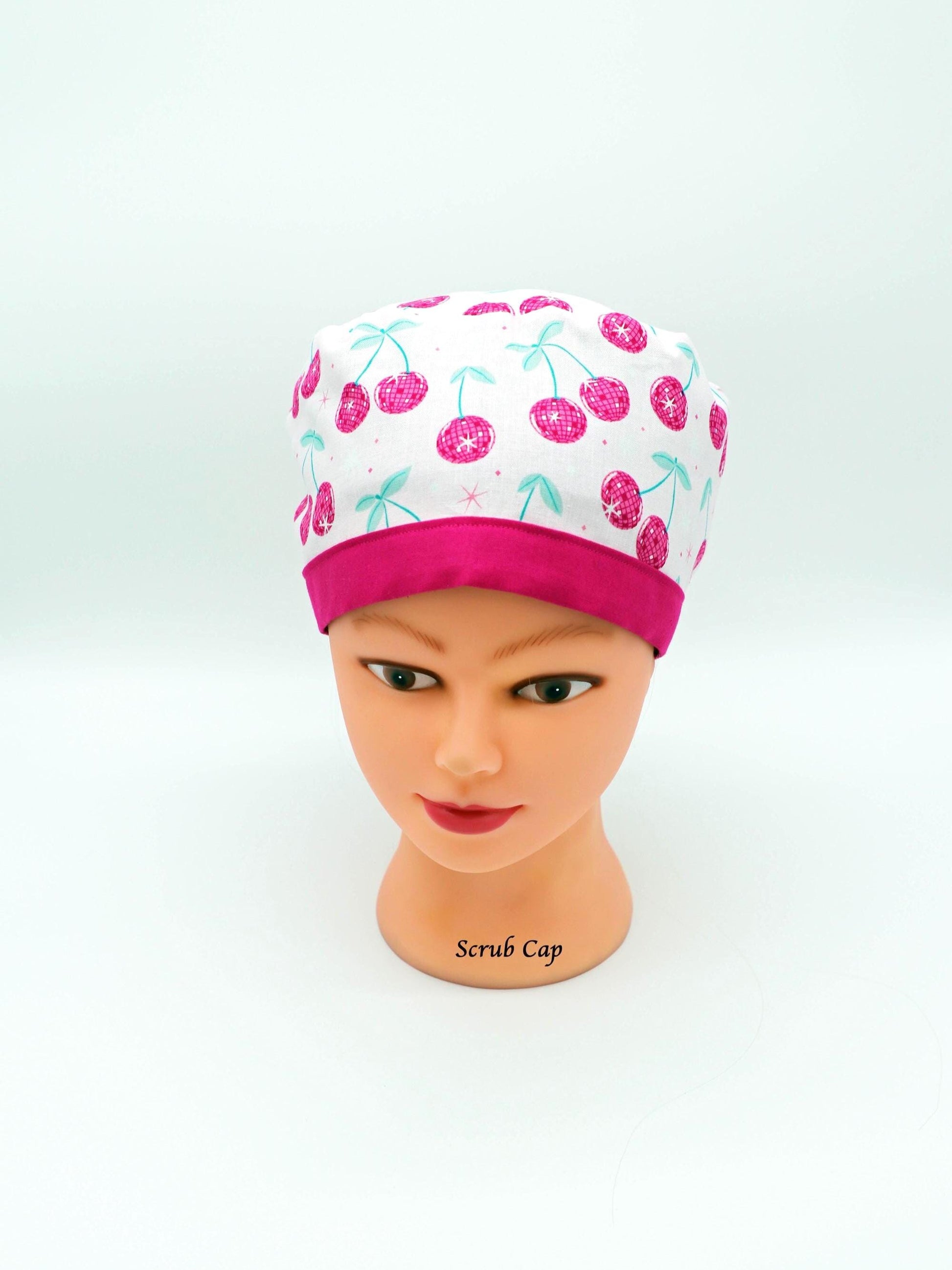 Disco Cherry Nurse Scrub Cap, Ponytail Holder Scrub Cap, RN Scrub Cap